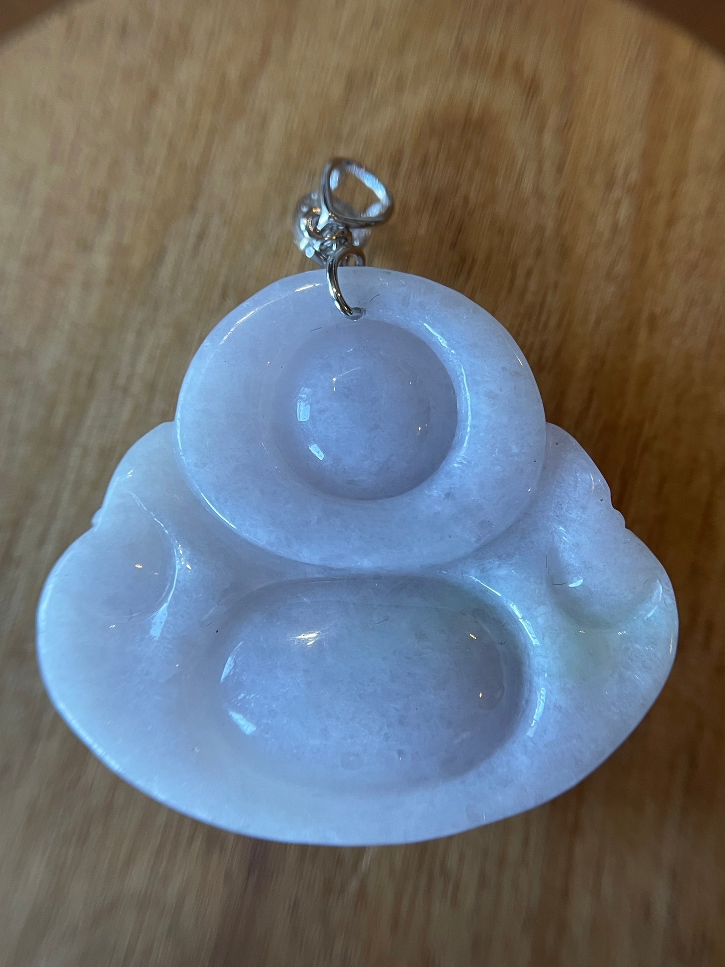 Icy Lavender jadeite Buddha pendant with Sterling silver bail necklace
