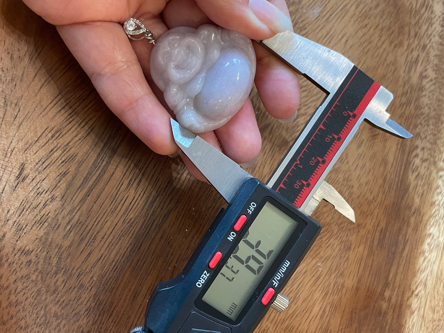 Icy Lavender jadeite Buddha pendant with Sterling silver bail necklace