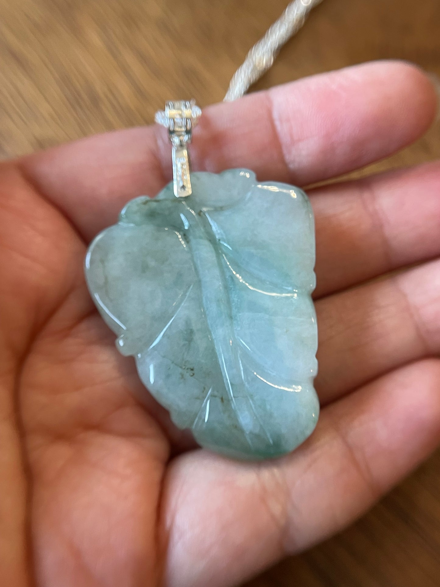 Natural Grade A Burmese Jadeite Glassy Blue Ancient Dragon over Leaf  Pendant silver necklace
