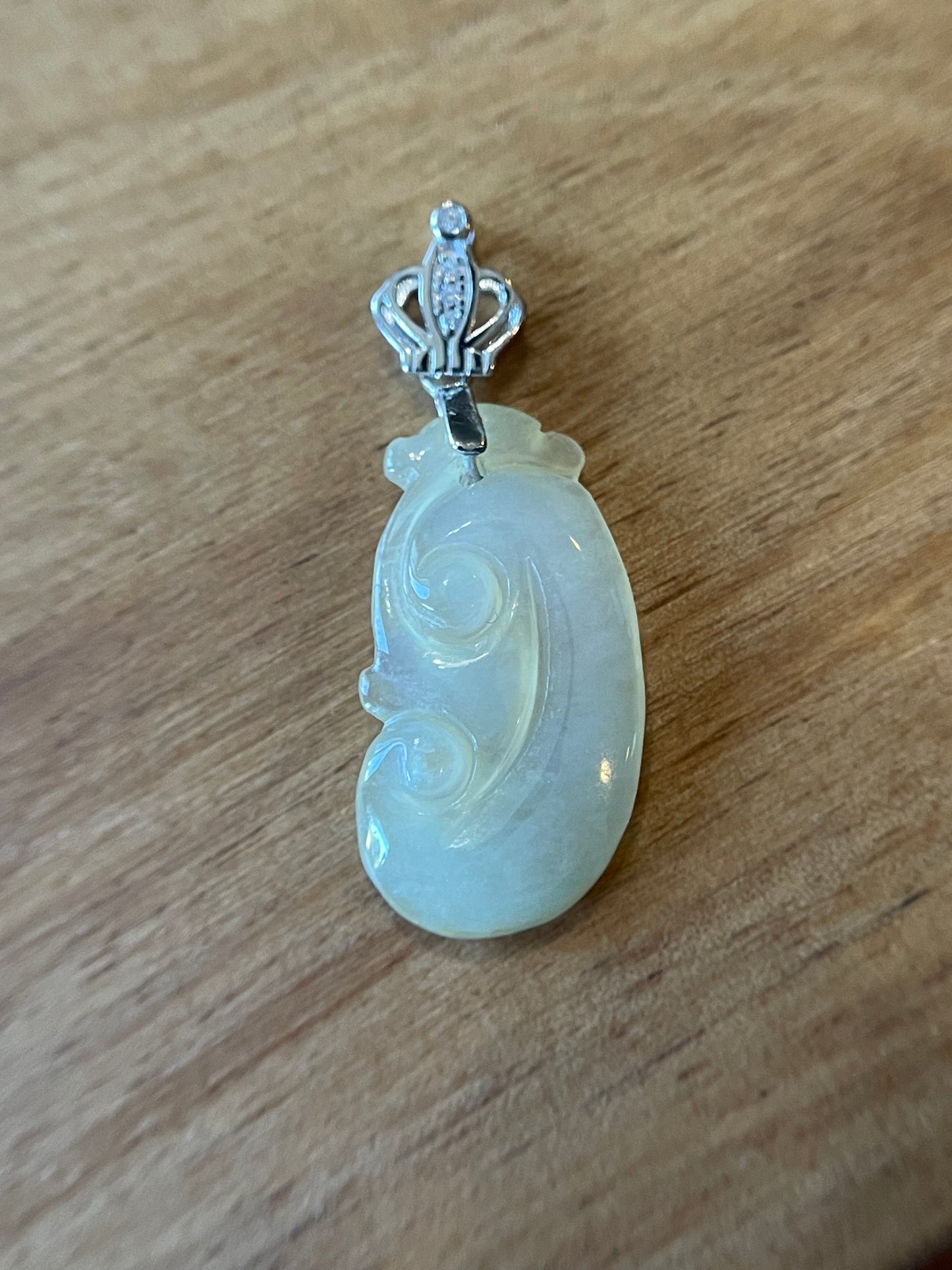 Natural Grade A Burma Jadeite  Bail Glassy Light yellow Yuyi Pendant silver necklace