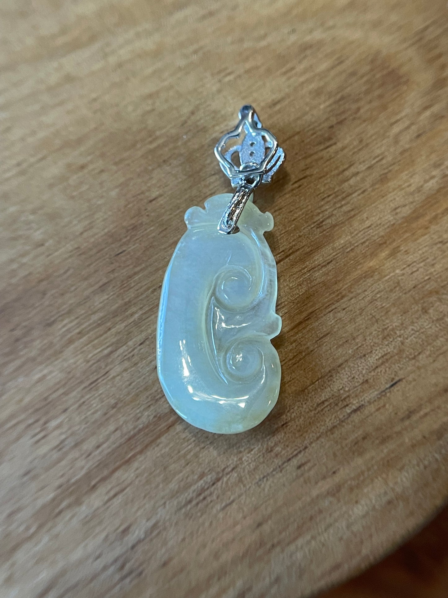 Natural Grade A Burma Jadeite  Bail Glassy Light yellow Yuyi Pendant silver necklace