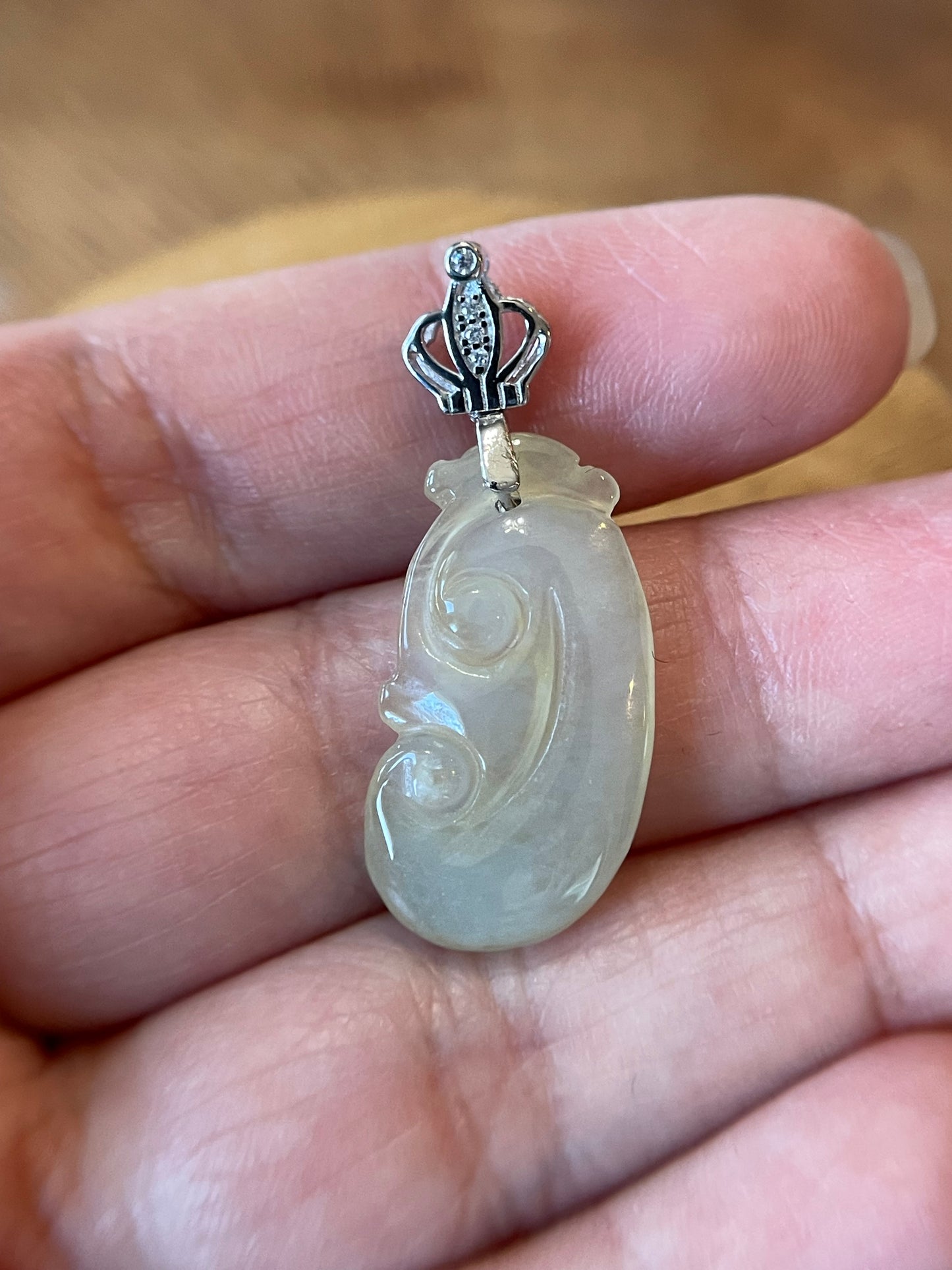 Natural Grade A Burma Jadeite  Bail Glassy Light yellow Yuyi Pendant silver necklace