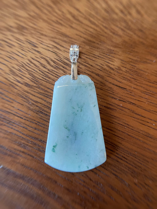 Grade A Natural Green Burma Jadeite Rectangle Pendant  silver necklace
