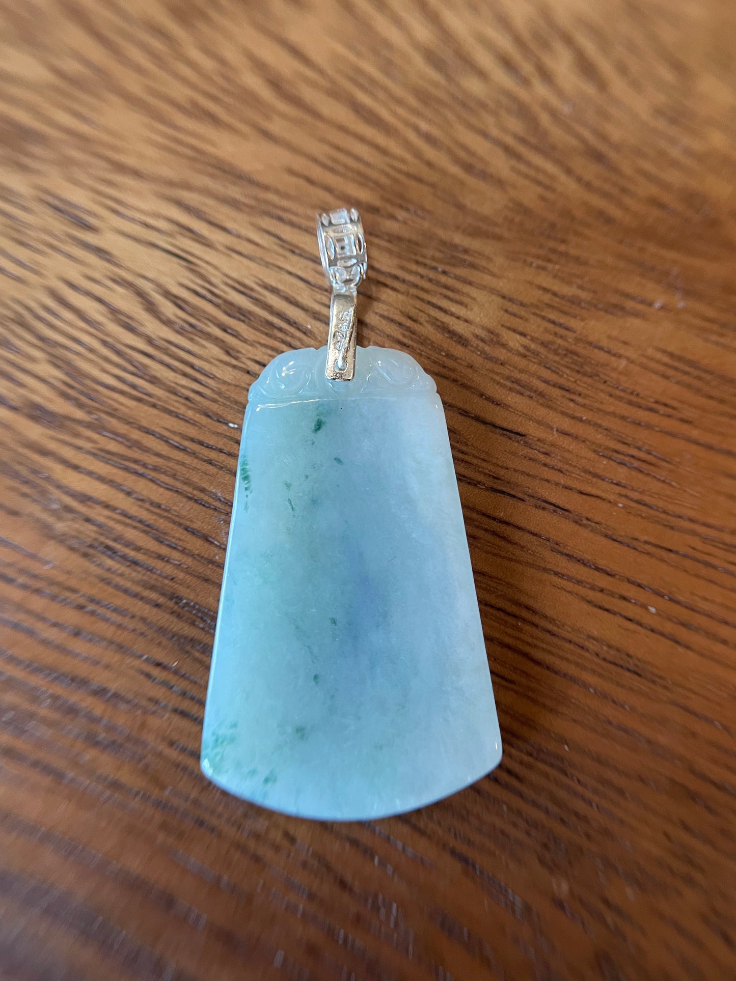 Grade A Natural Green Burma Jadeite Rectangle Pendant  silver necklace