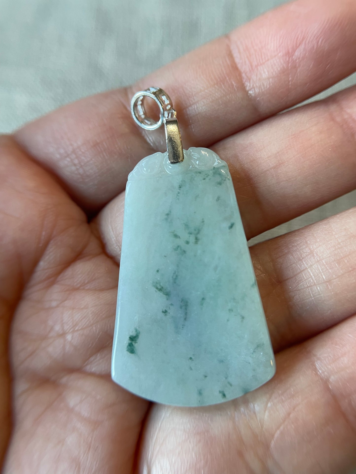 Grade A Natural Green Burma Jadeite Rectangle Pendant  silver necklace