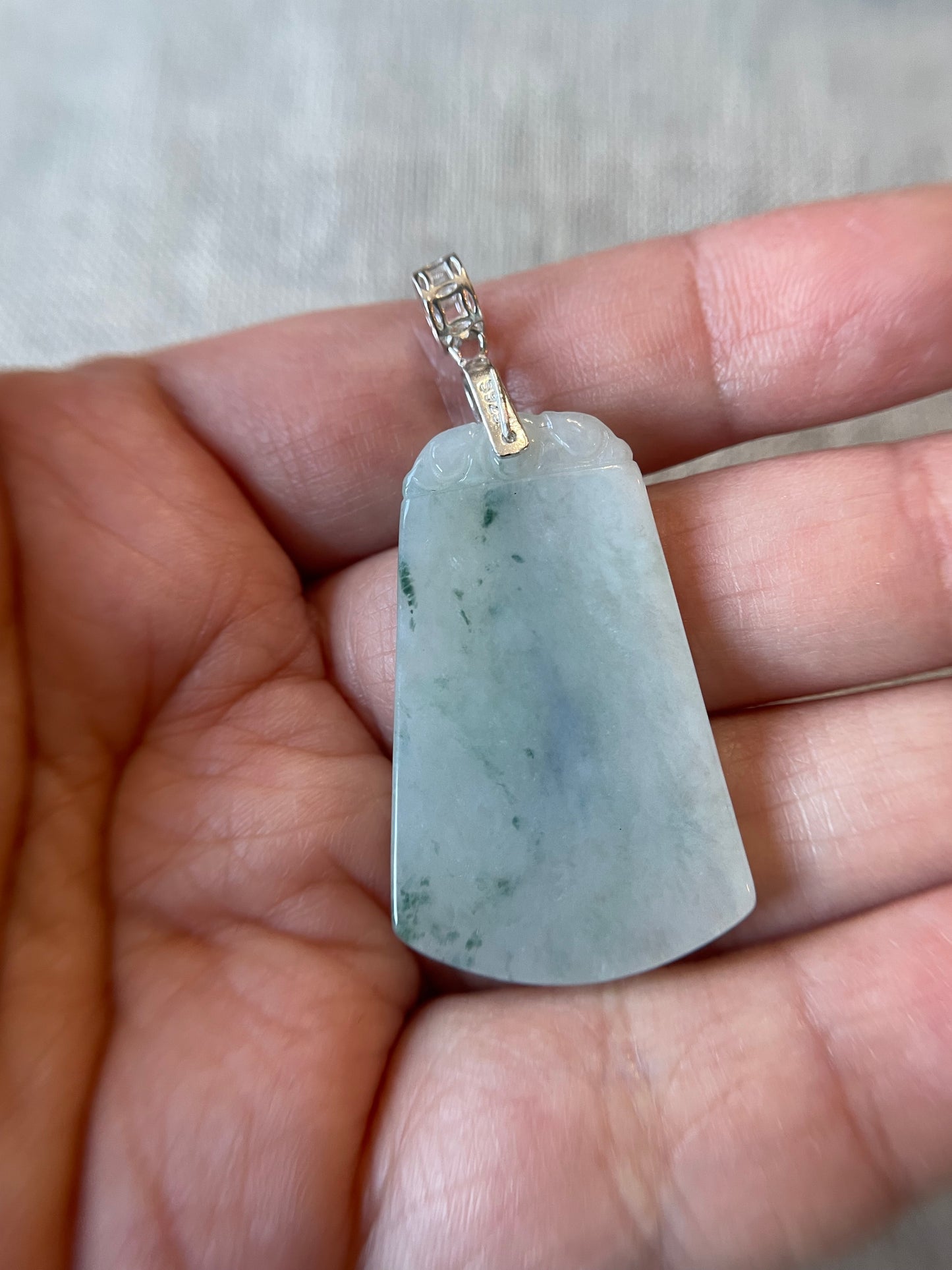 Grade A Natural Green Burma Jadeite Rectangle Pendant  silver necklace