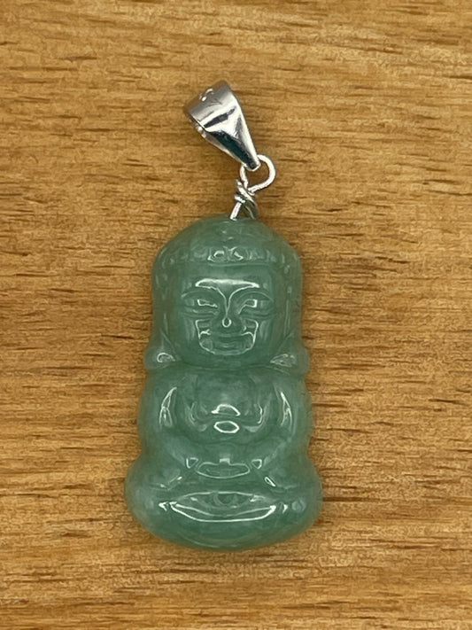 Icy Green jadeite Baby Buddha pendant with Sterling silver bail necklace