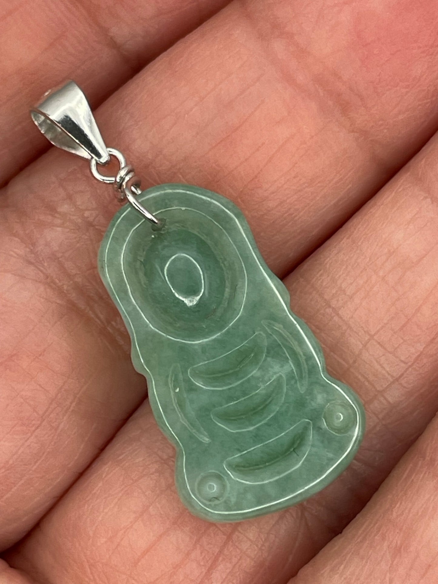 Icy Green jadeite Baby Buddha pendant with Sterling silver bail necklace