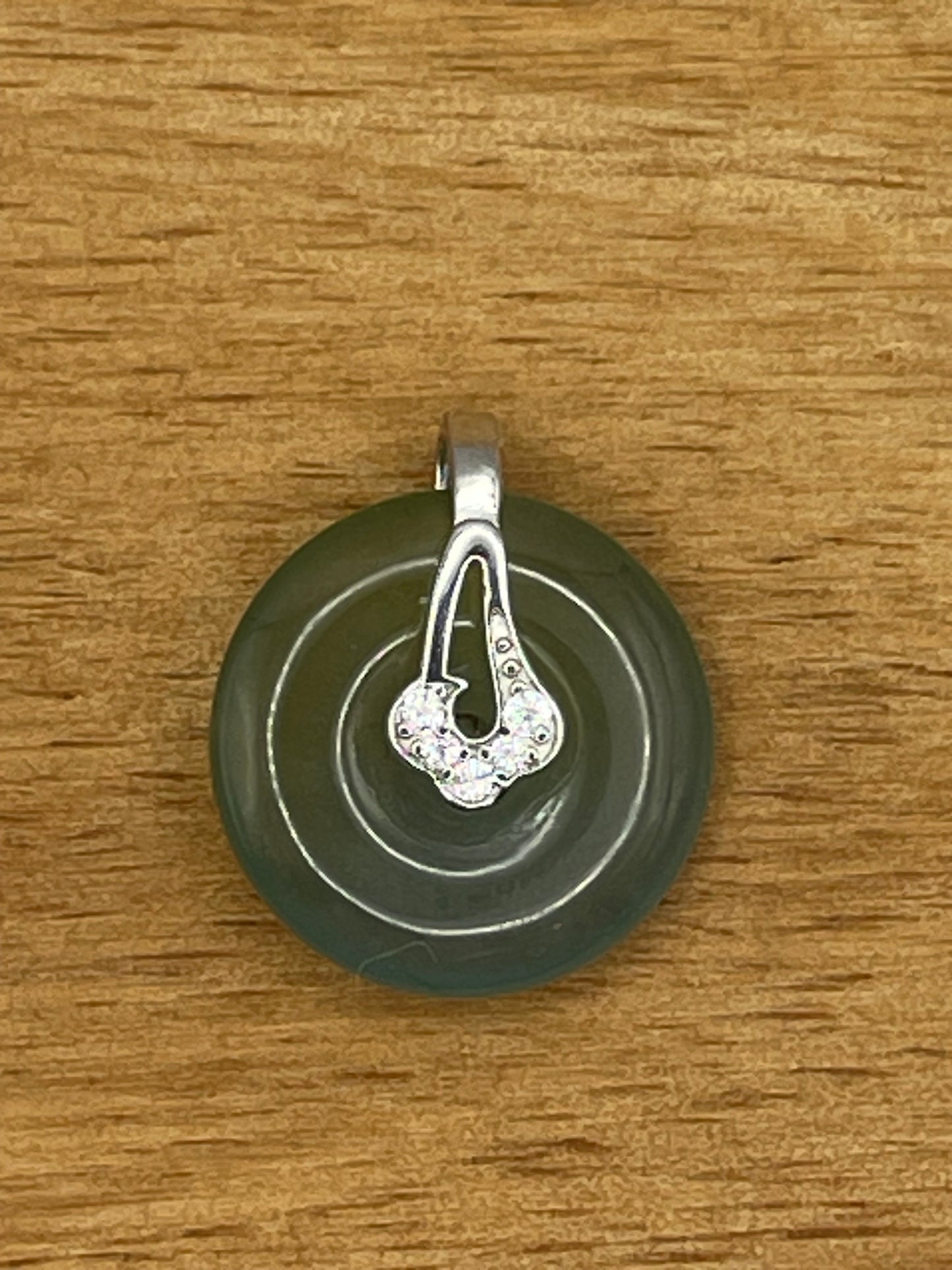 Grade A Natural  green Jadeite Pi Disc pendant silver necklace