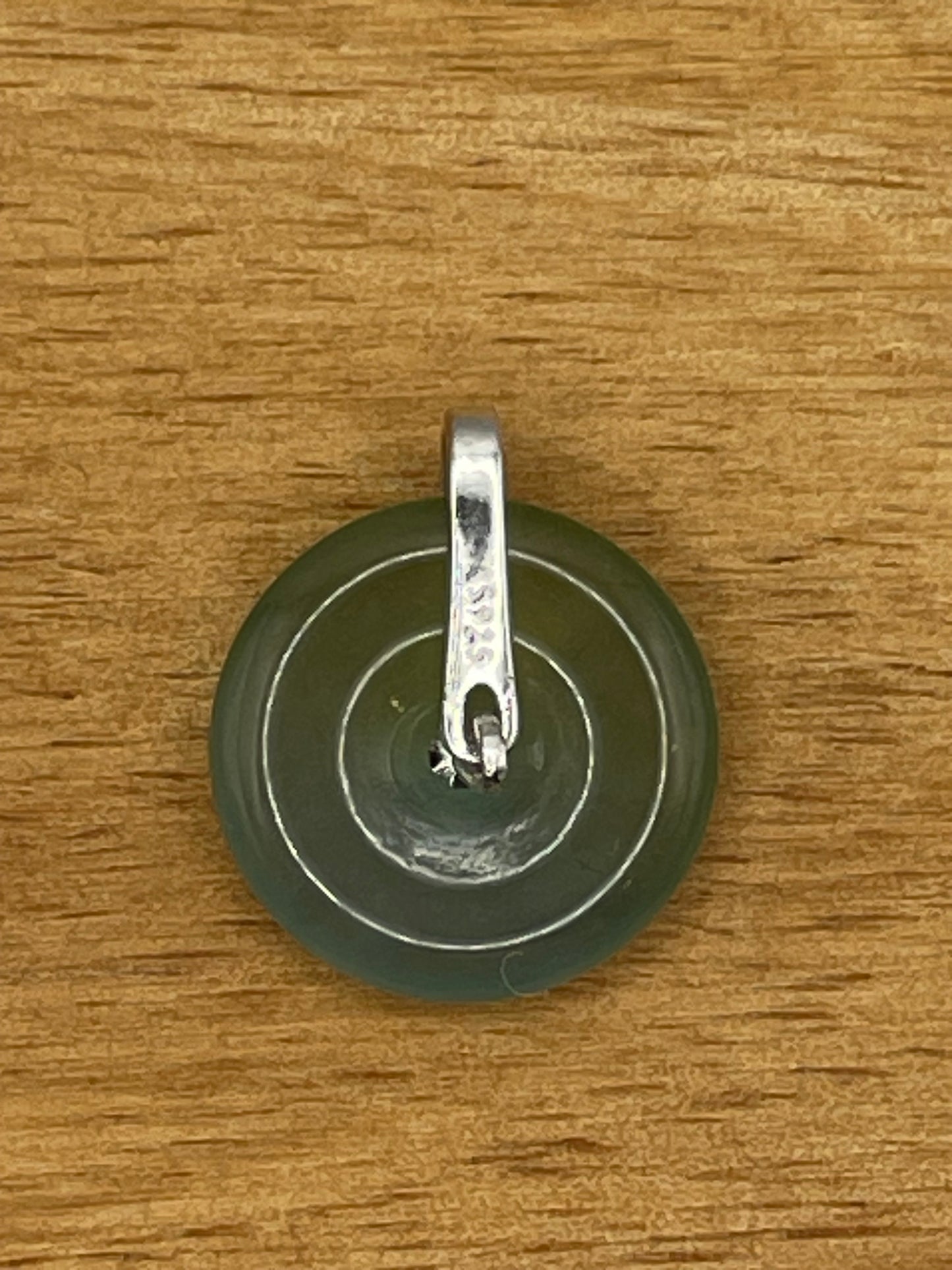 Grade A Natural  green Jadeite Pi Disc pendant silver necklace
