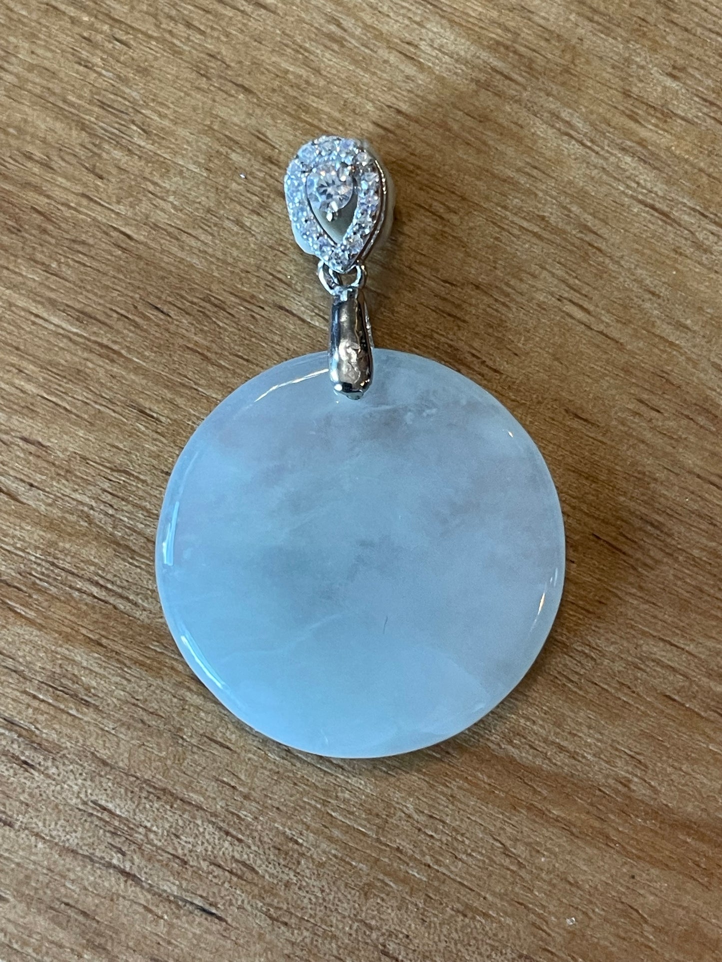 Grade A Natural Green Burma Jadeite Full moon Pendant  silver  necklace