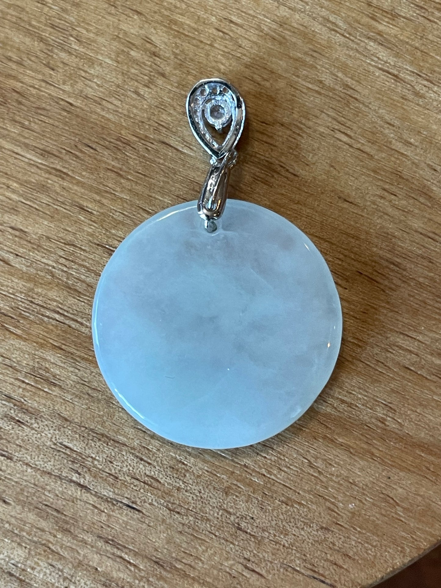 Grade A Natural Green Burma Jadeite Full moon Pendant  silver  necklace