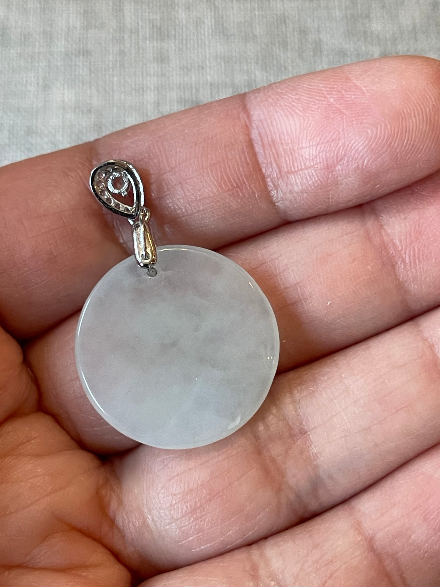 Grade A Natural Green Burma Jadeite Full moon Pendant  silver  necklace