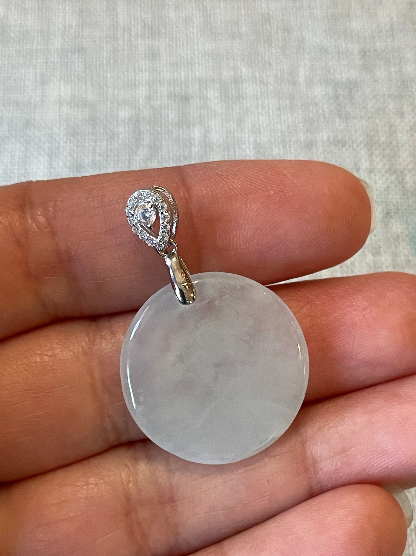 Grade A Natural Green Burma Jadeite Full moon Pendant  silver  necklace