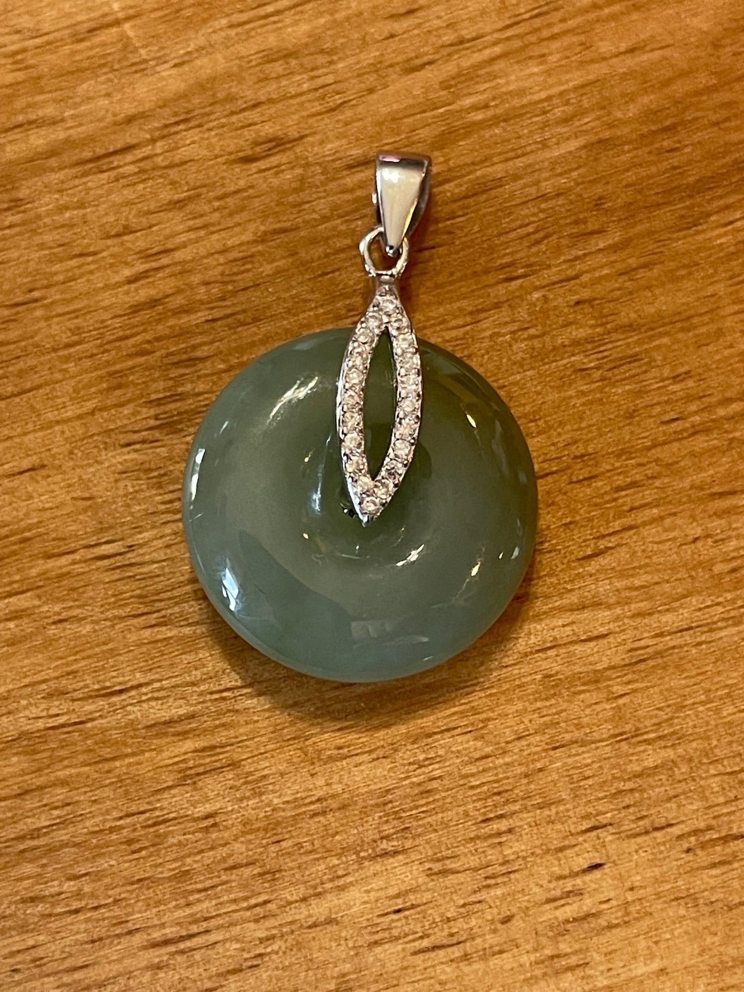 Grade A Natural  green Jadeite Pi Disc pendant silver necklace