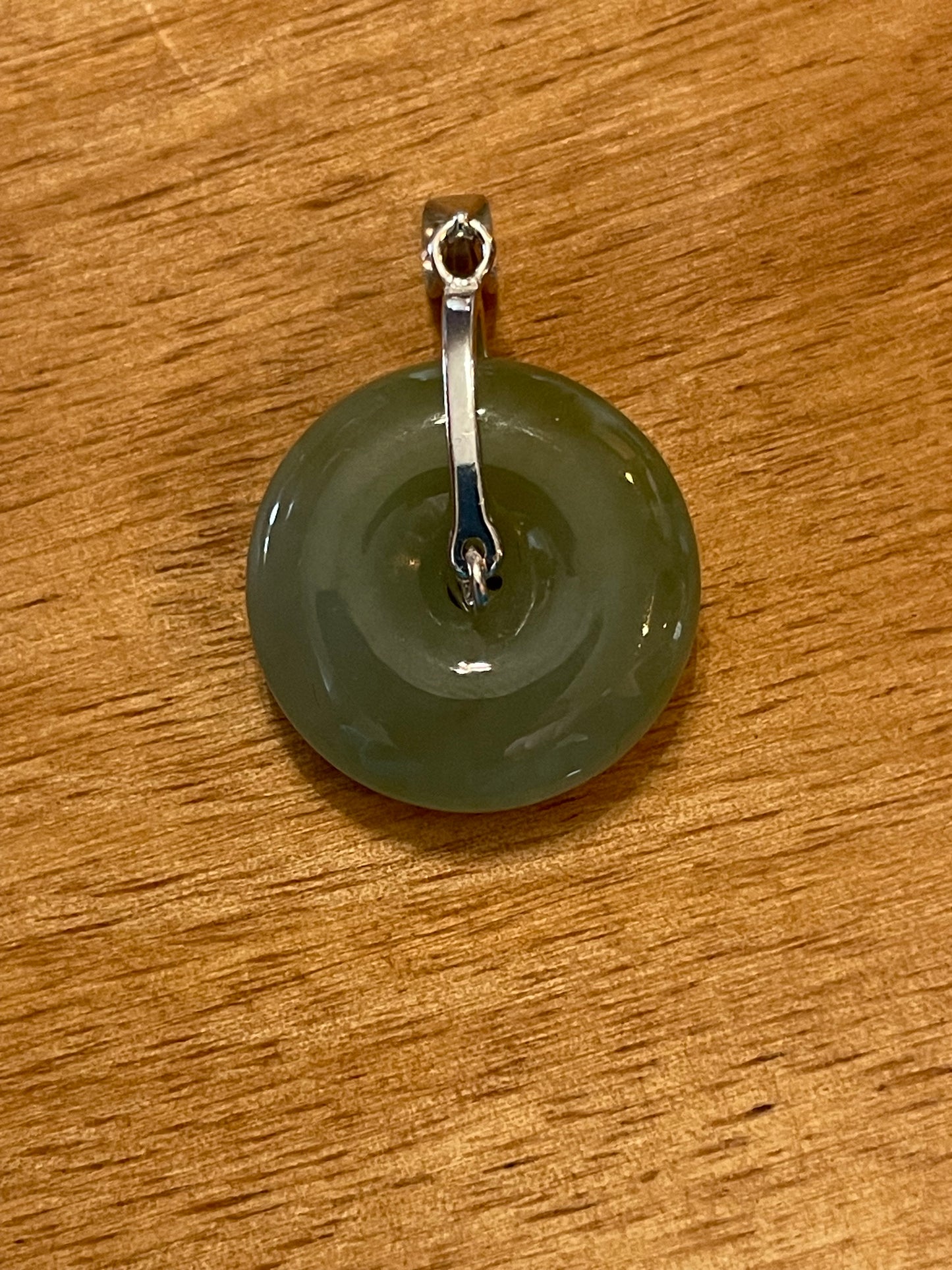 Grade A Natural  green Jadeite Pi Disc pendant silver necklace