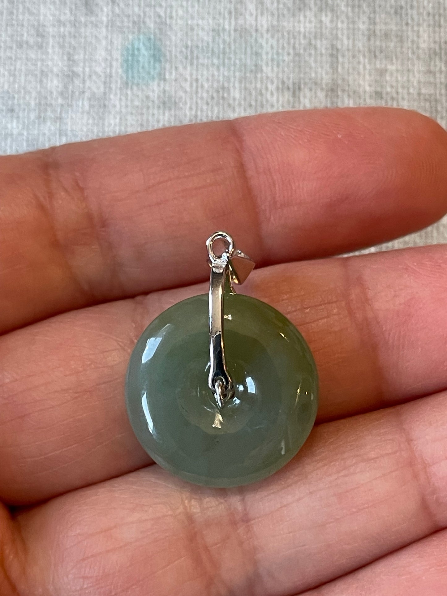 Grade A Natural  green Jadeite Pi Disc pendant silver necklace