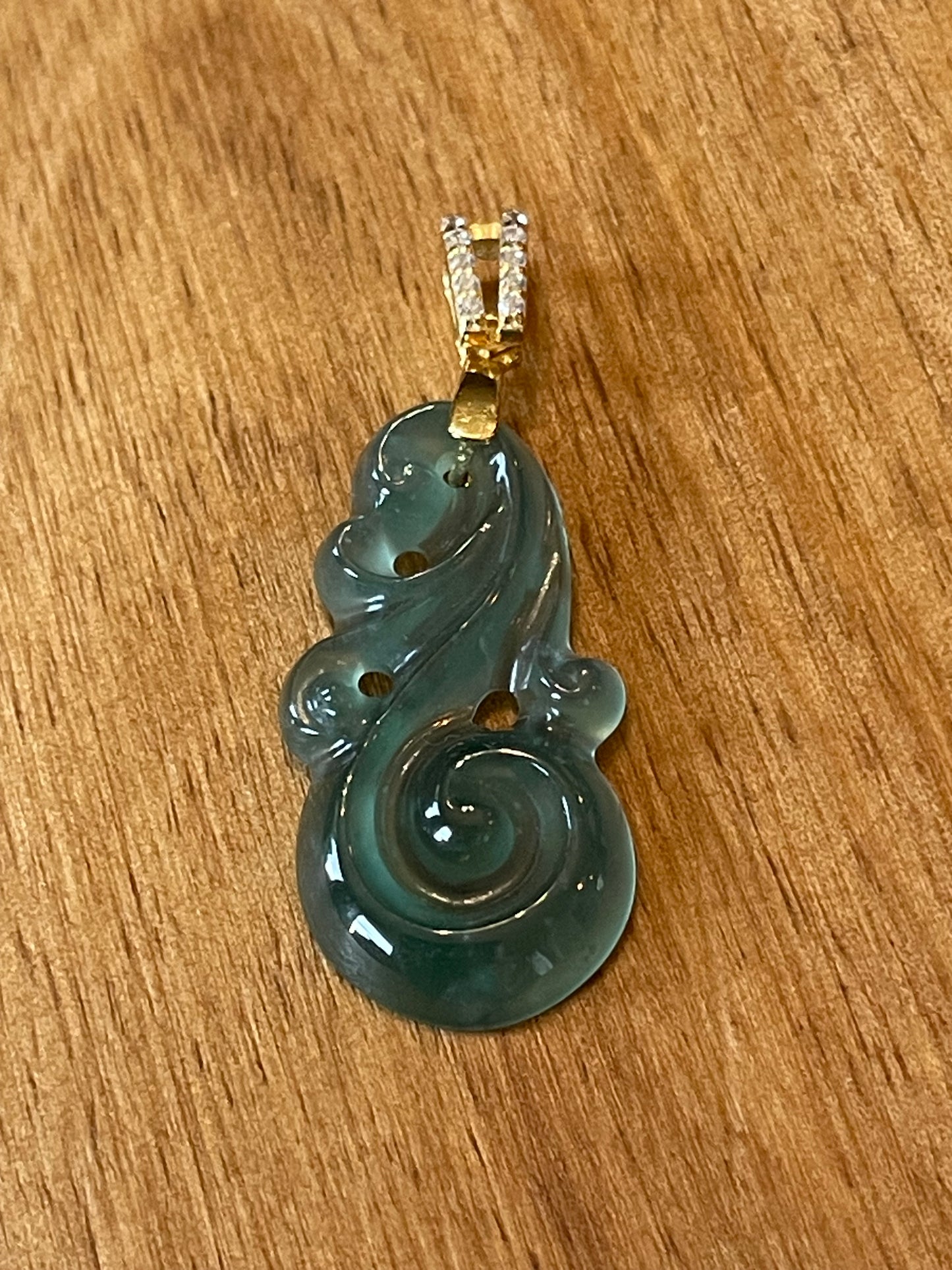Natural Grade A  Jadeite Yuyi Pendant Gold overlay silver necklace