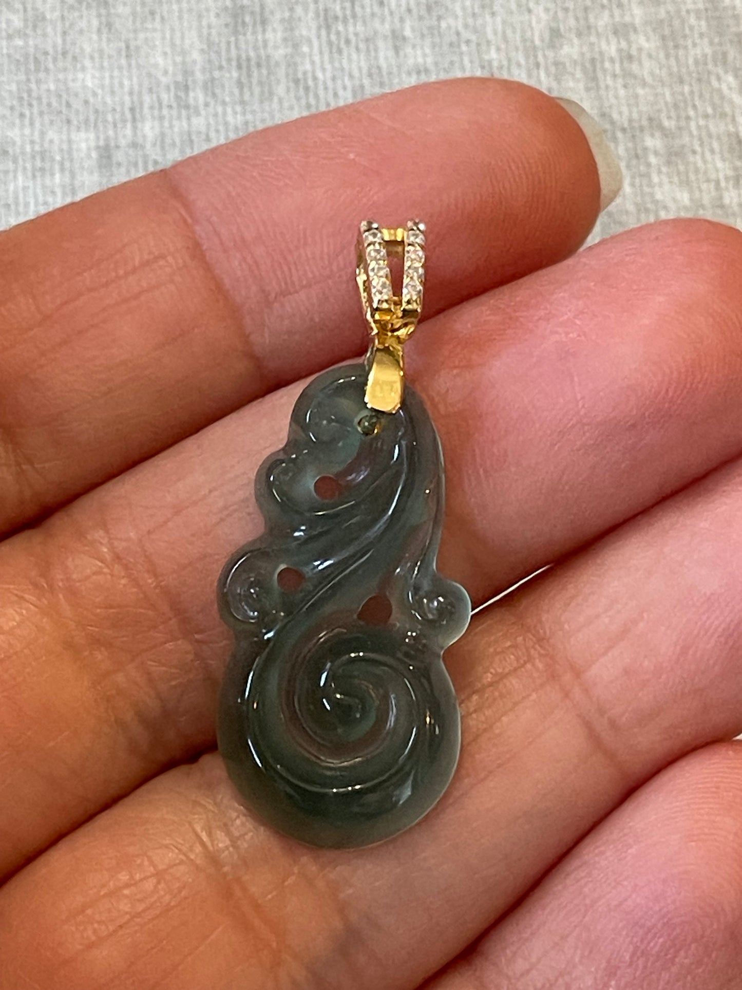 Natural Grade A  Jadeite Yuyi Pendant Gold overlay silver necklace