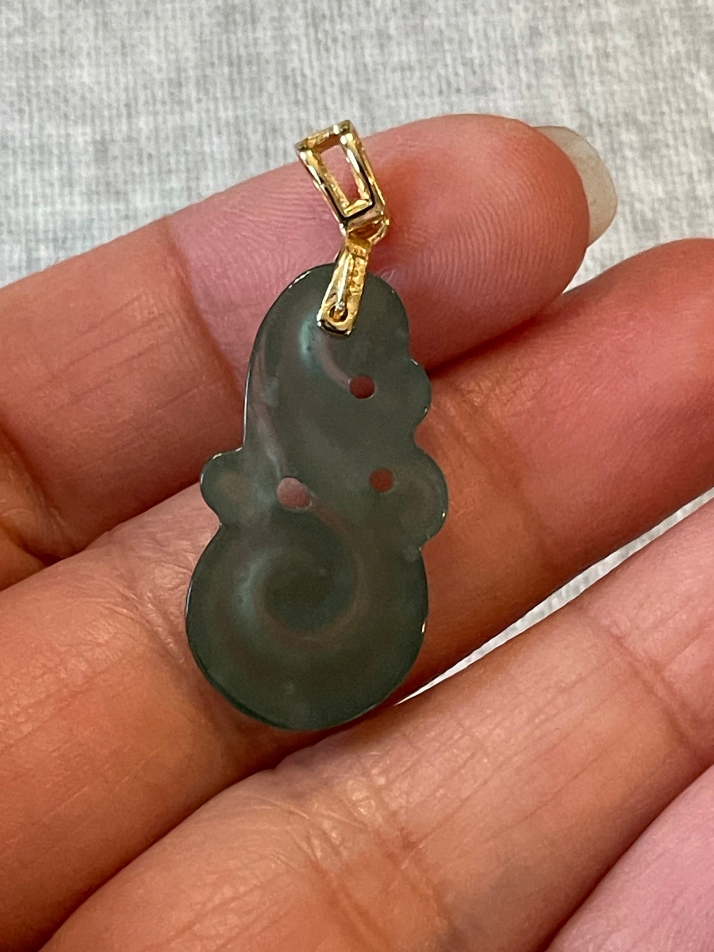 Natural Grade A  Jadeite Yuyi Pendant Gold overlay silver necklace