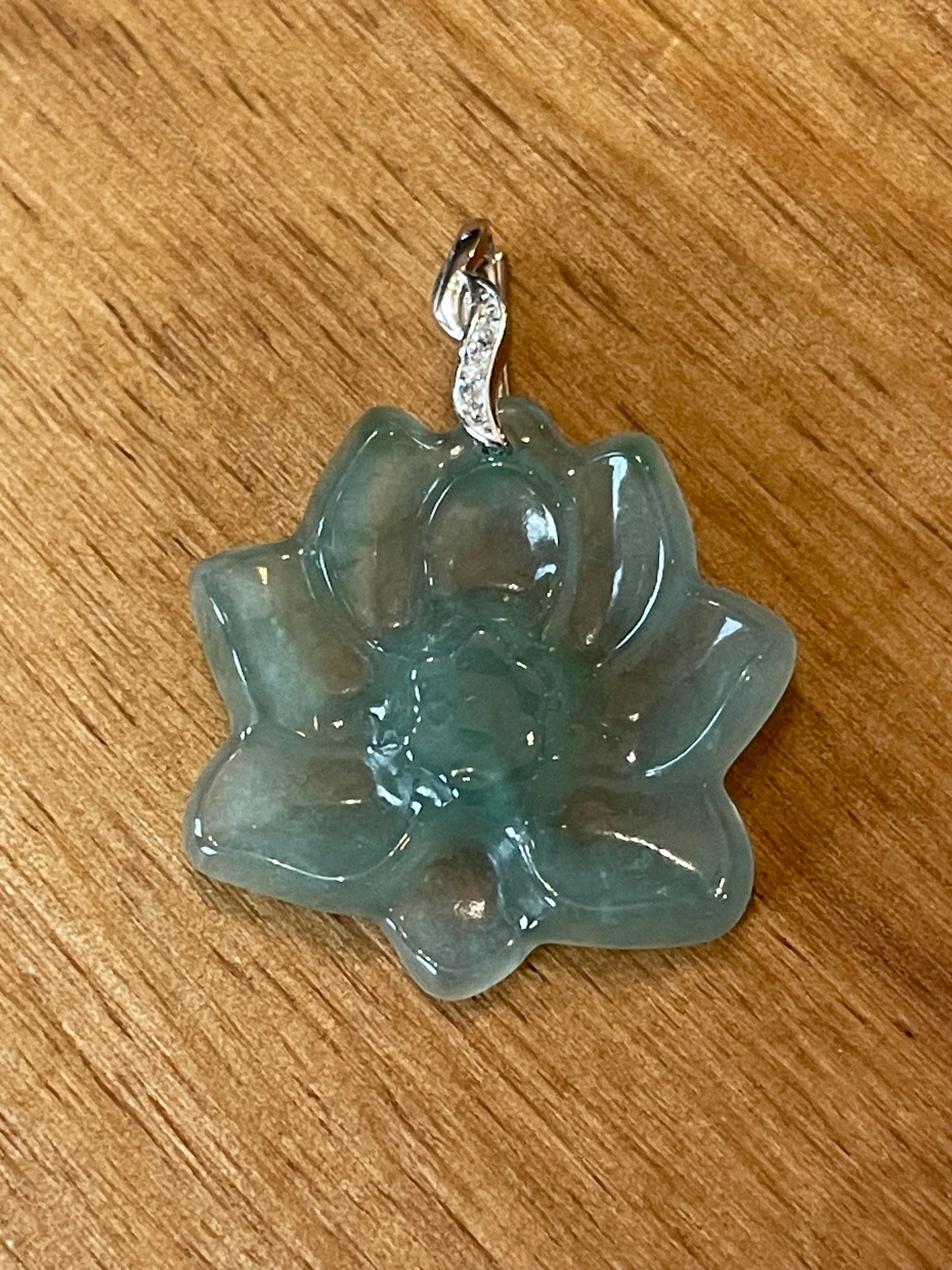 Natural Blue Green Water Lily Pendant Silver Necklace