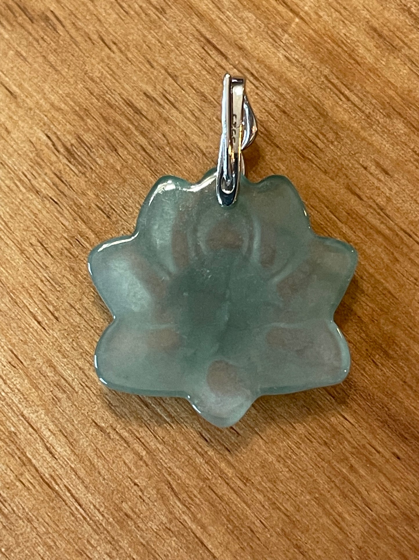 Natural Blue Green Water Lily Pendant Silver Necklace