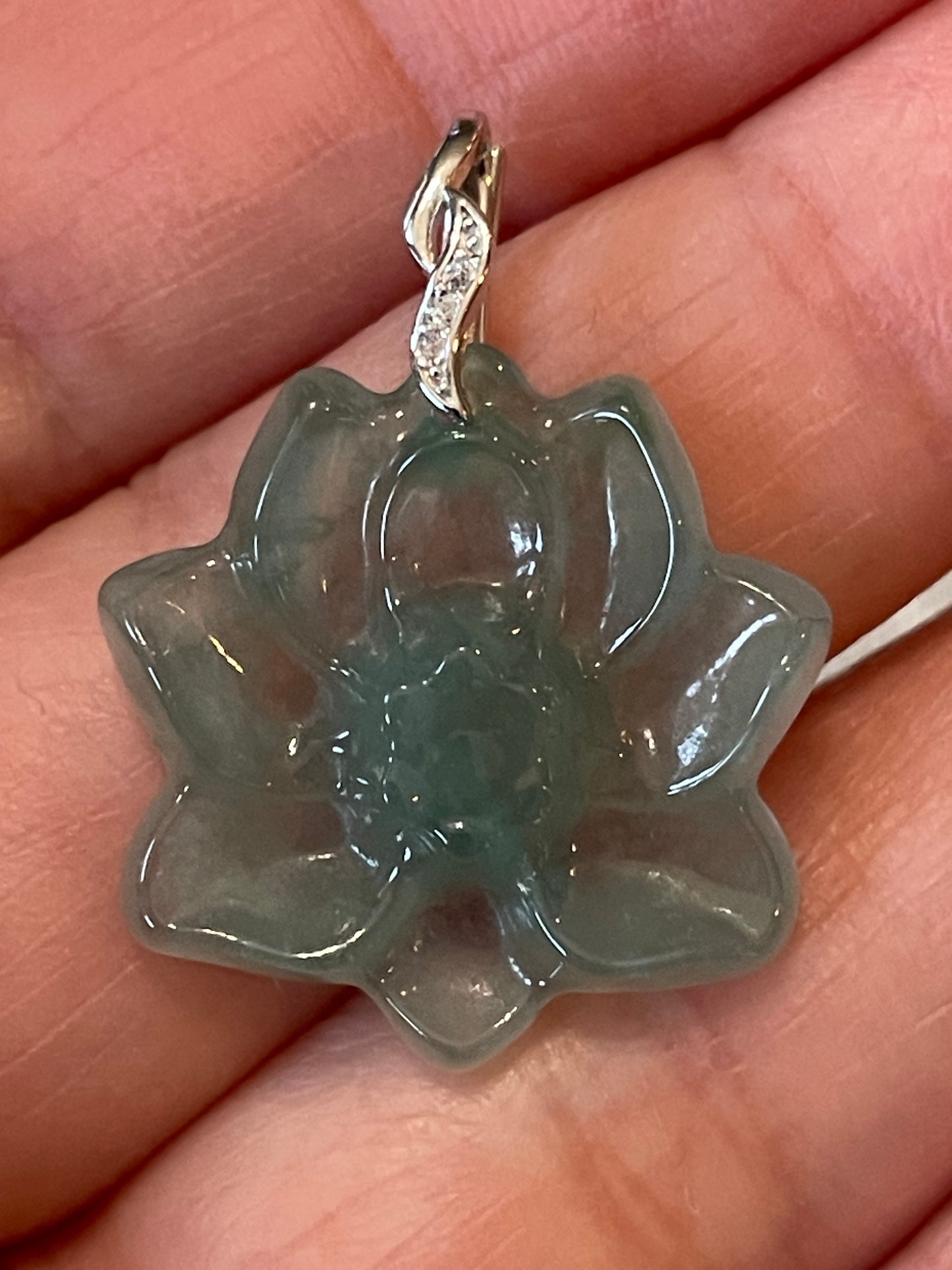 Natural Blue Green Water Lily Pendant Silver Necklace