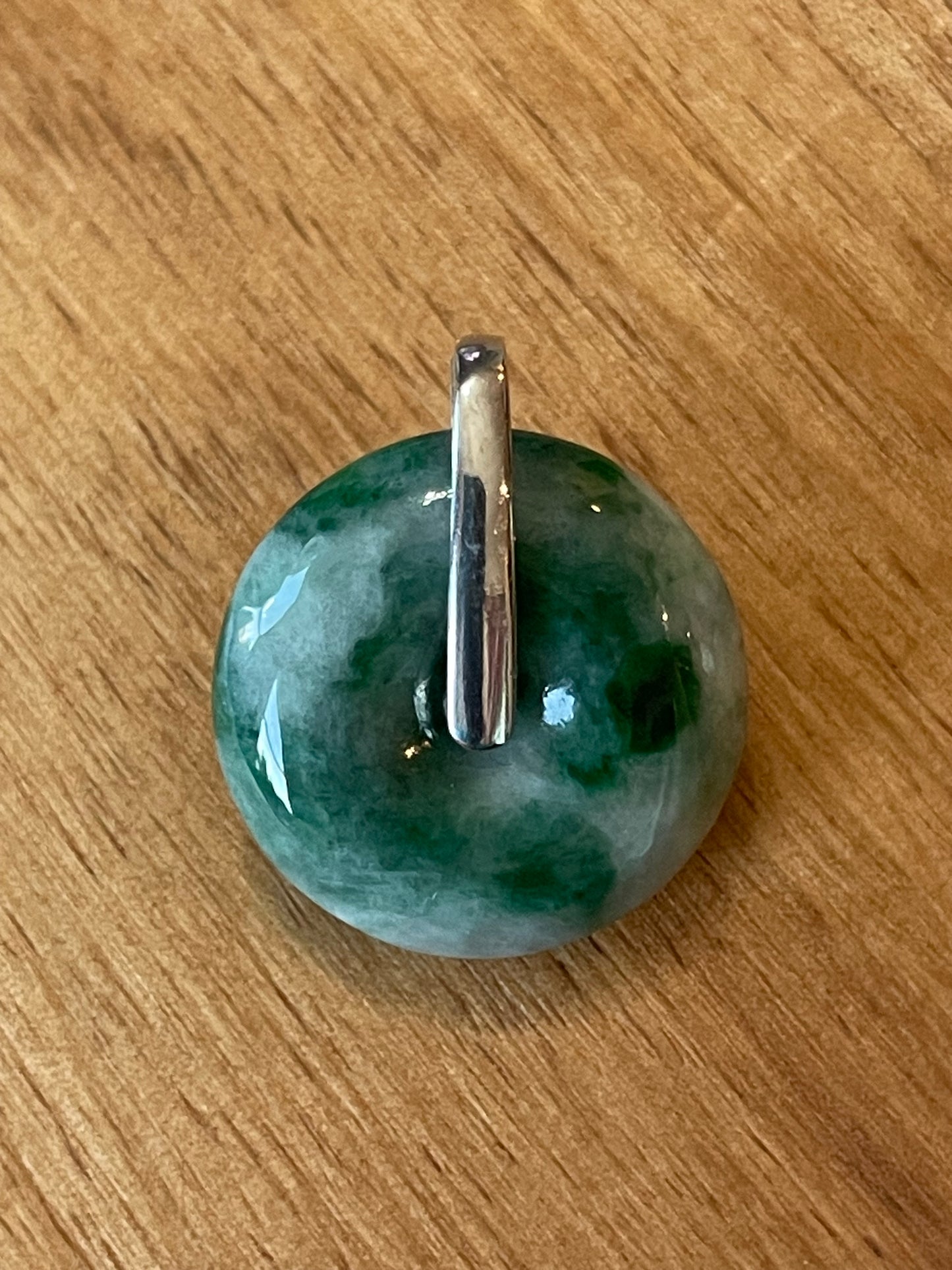 Grade A Natural  green Jadeite Pi Disc pendant silver necklace