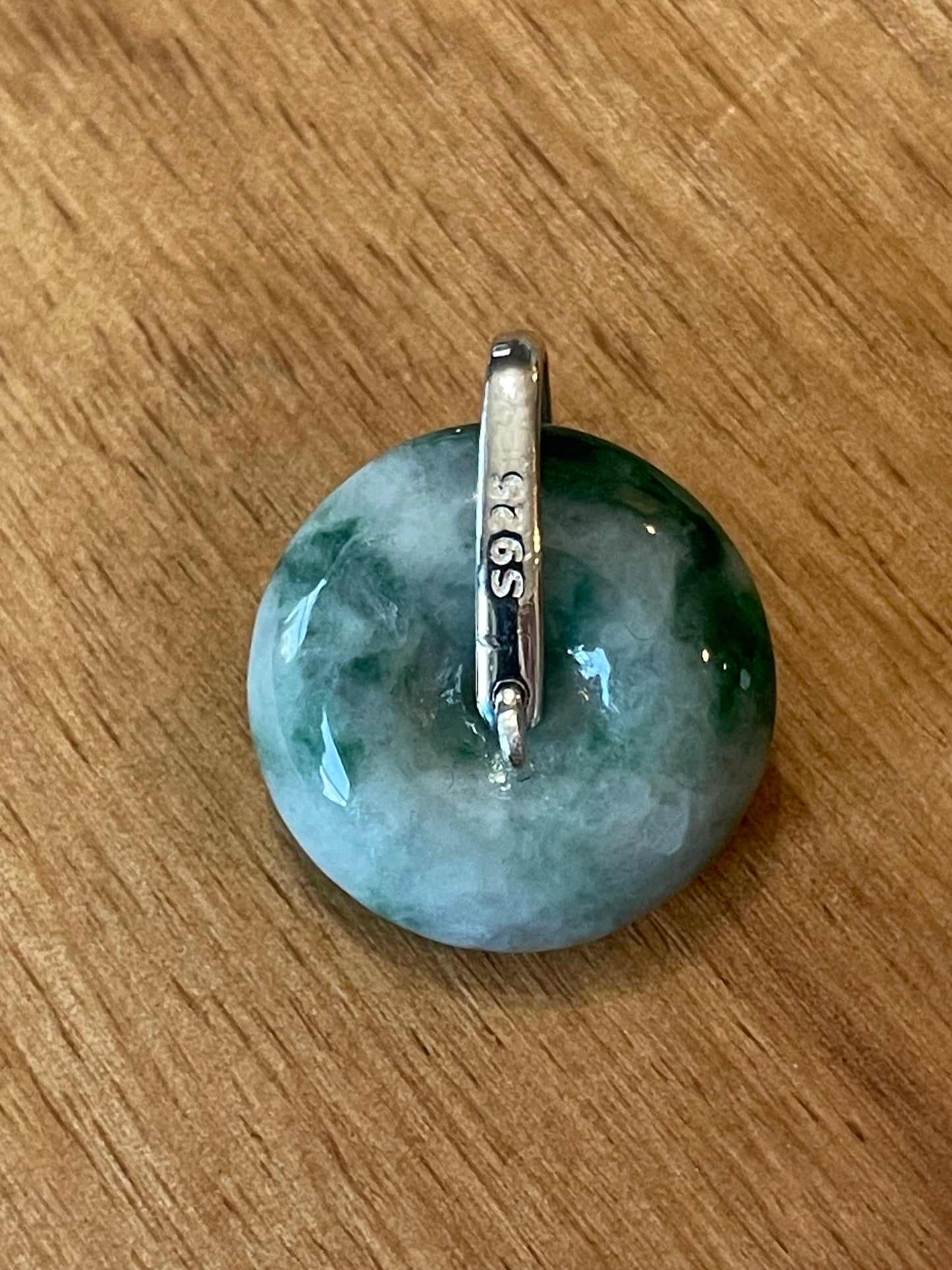 Grade A Natural  green Jadeite Pi Disc pendant silver necklace