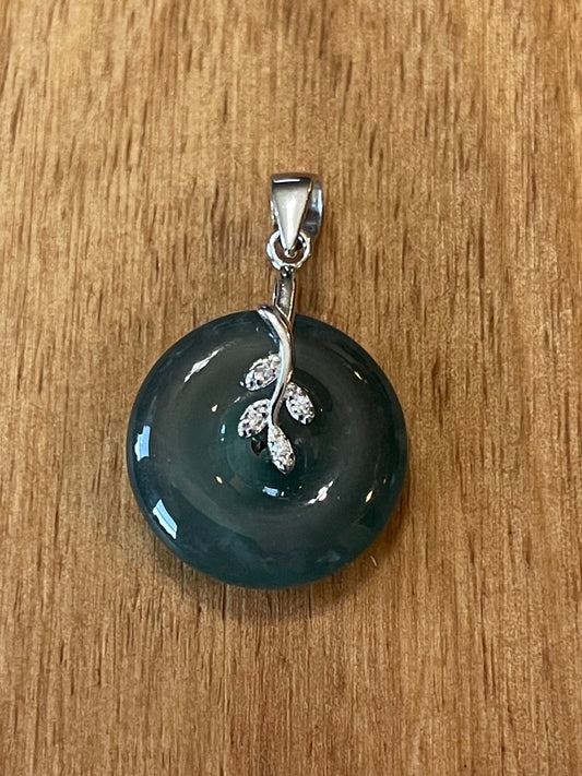 Grade A Natural  green Jadeite Pi Disc pendant silver necklace