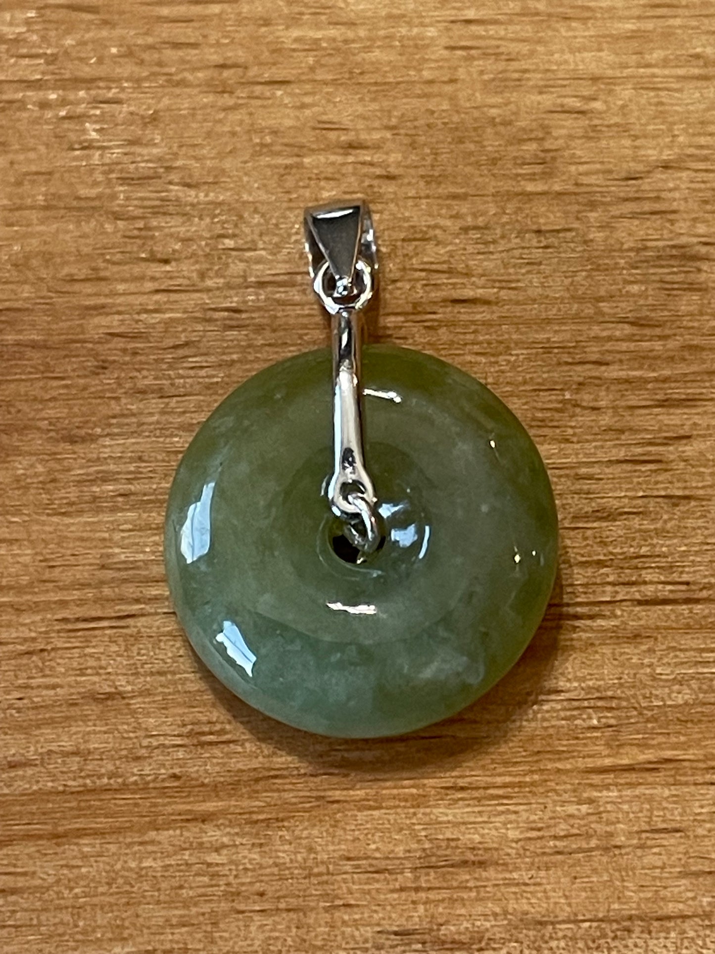 Grade A Natural  green Jadeite Pi Disc pendant silver necklace