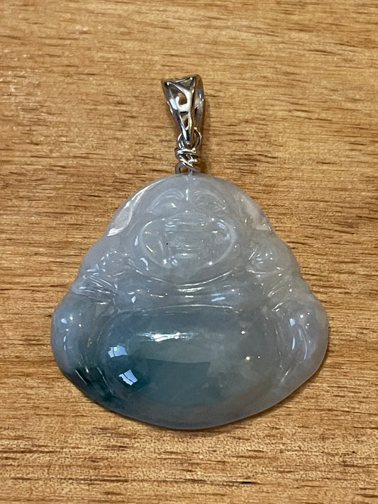Icy Blue jadeite Buddha pendant with Sterling silver bail