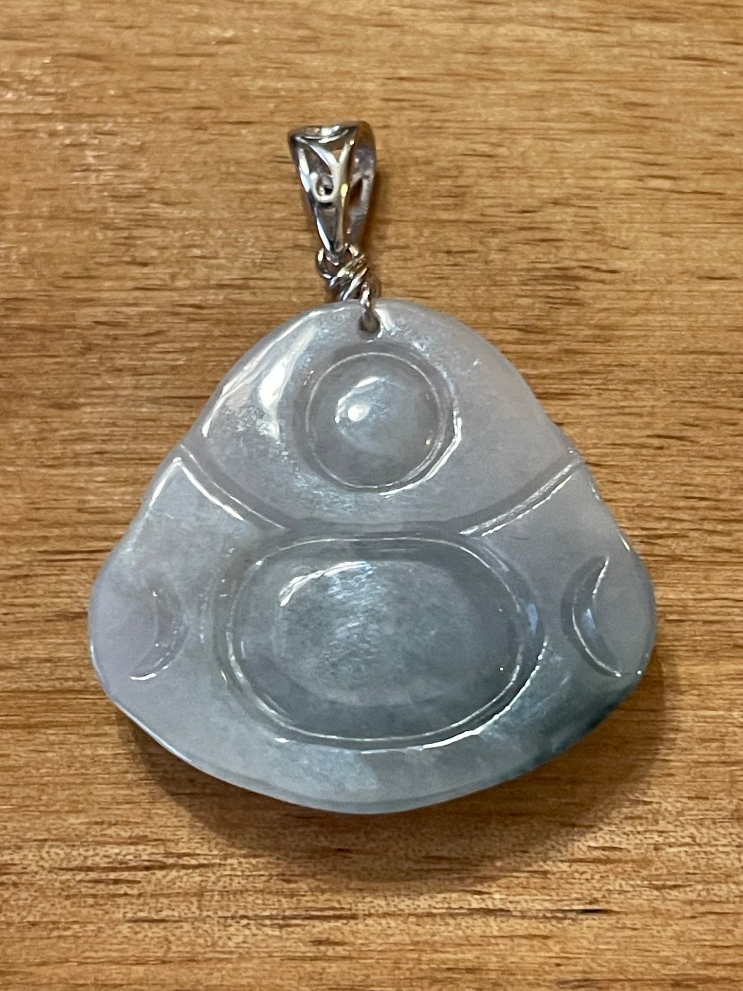 Icy Blue jadeite Buddha pendant with Sterling silver bail