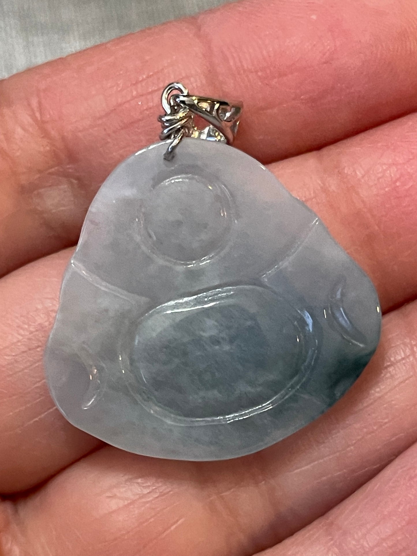 Icy Blue jadeite Buddha pendant with Sterling silver bail