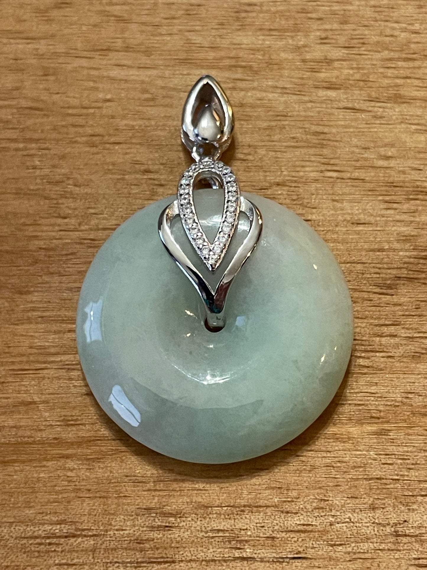 Grade A Natural  green Jadeite Pi Disc pendant silver necklace