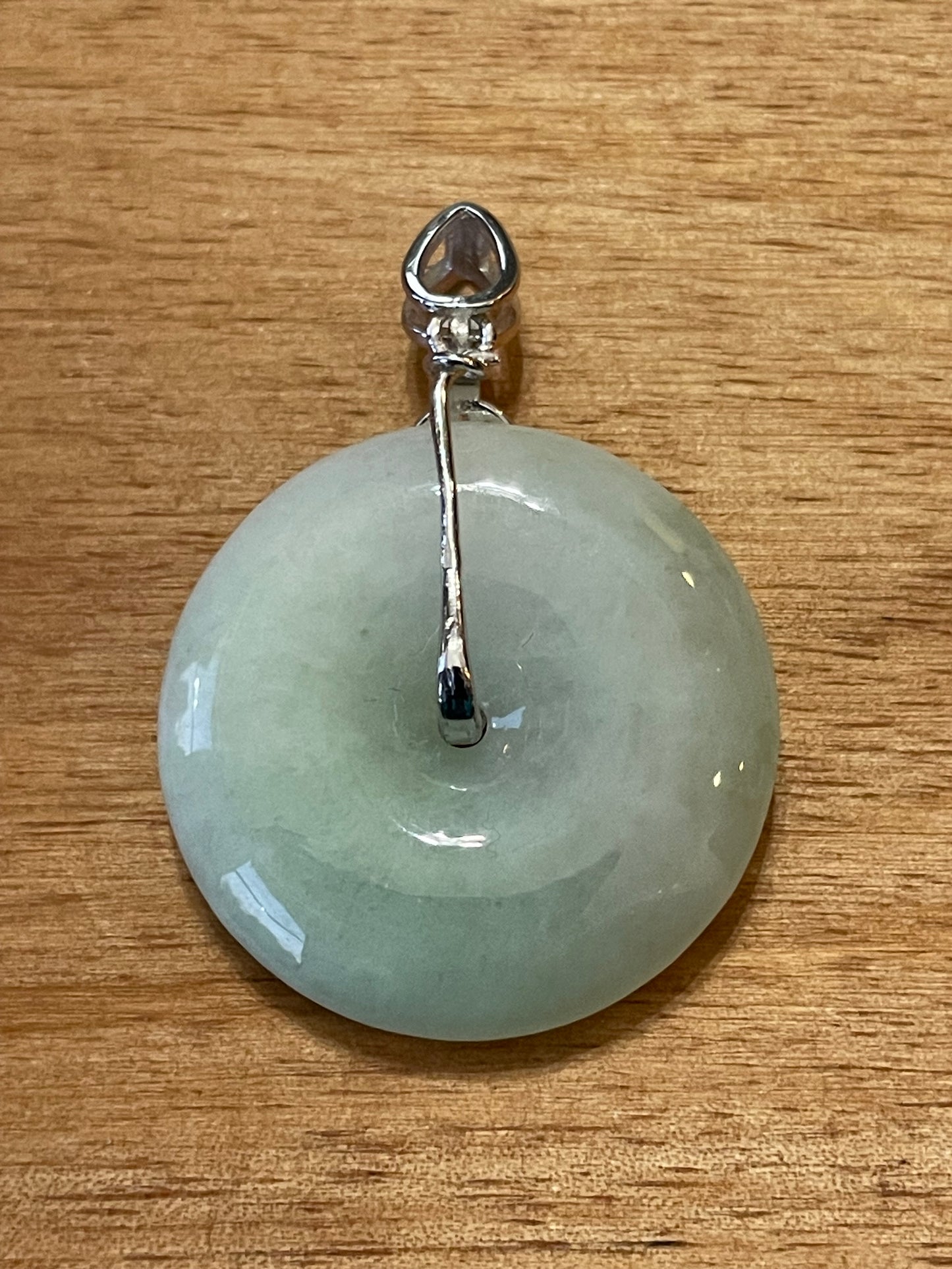 Grade A Natural  green Jadeite Pi Disc pendant silver necklace