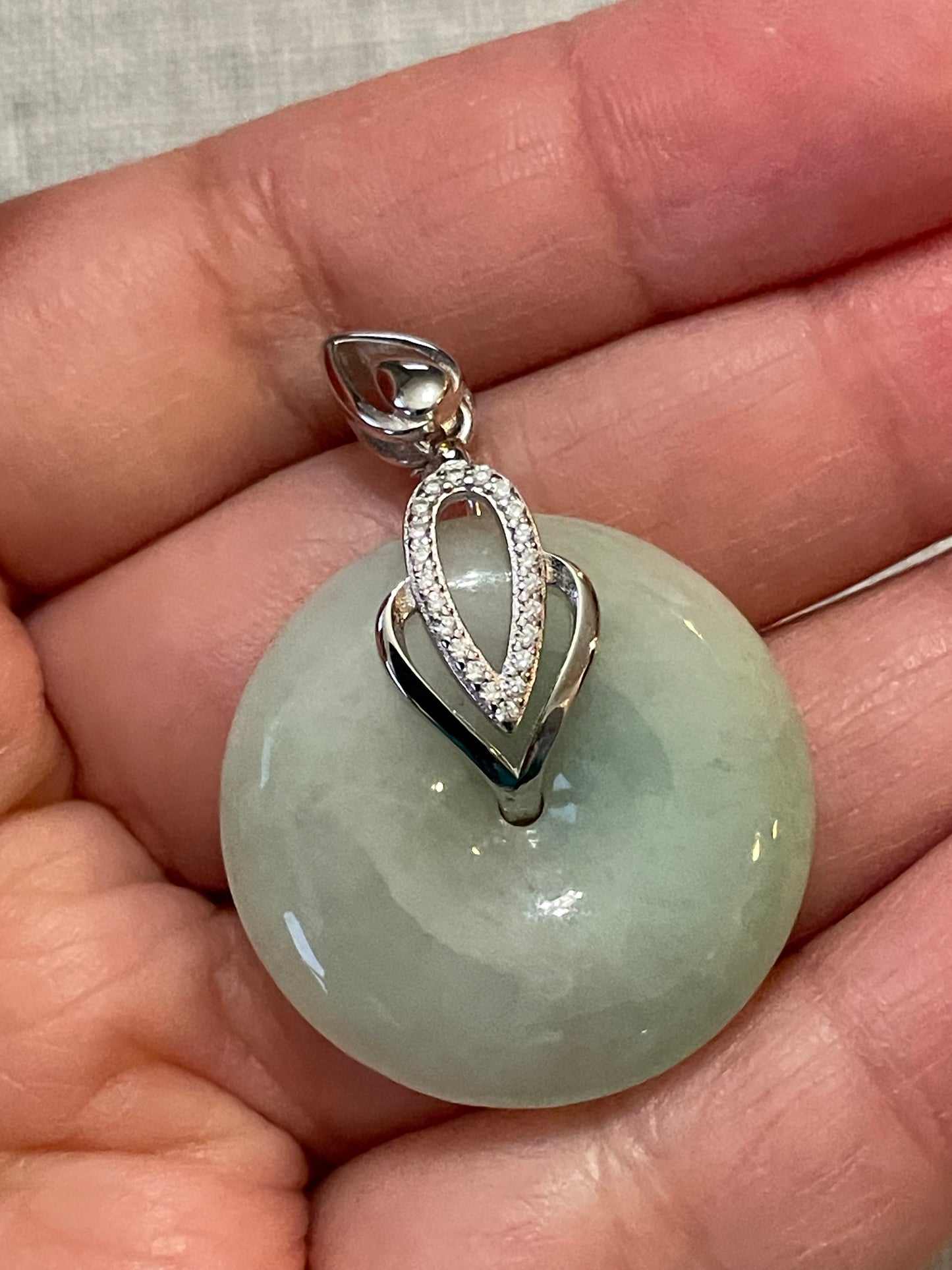Grade A Natural  green Jadeite Pi Disc pendant silver necklace