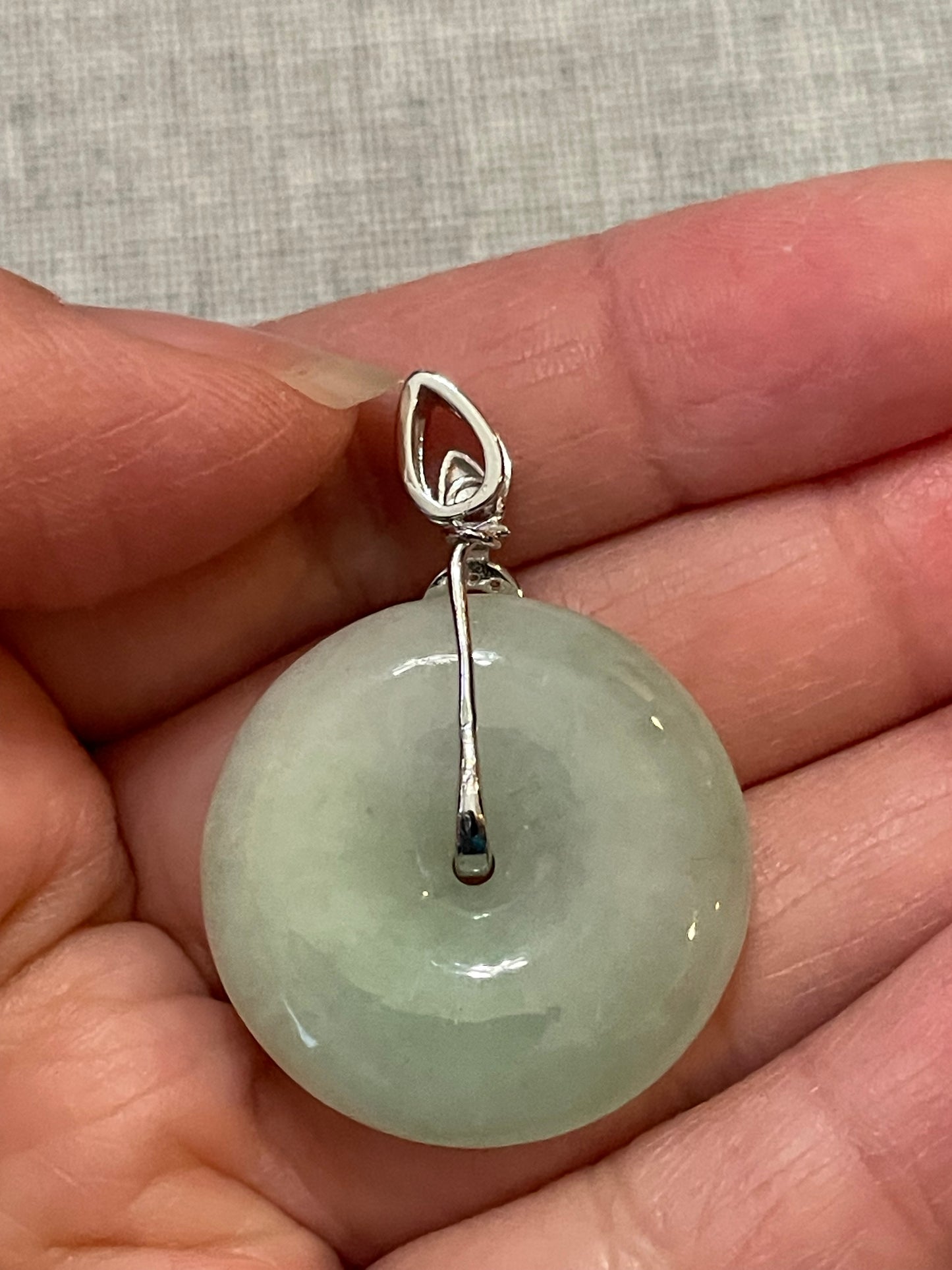 Grade A Natural  green Jadeite Pi Disc pendant silver necklace