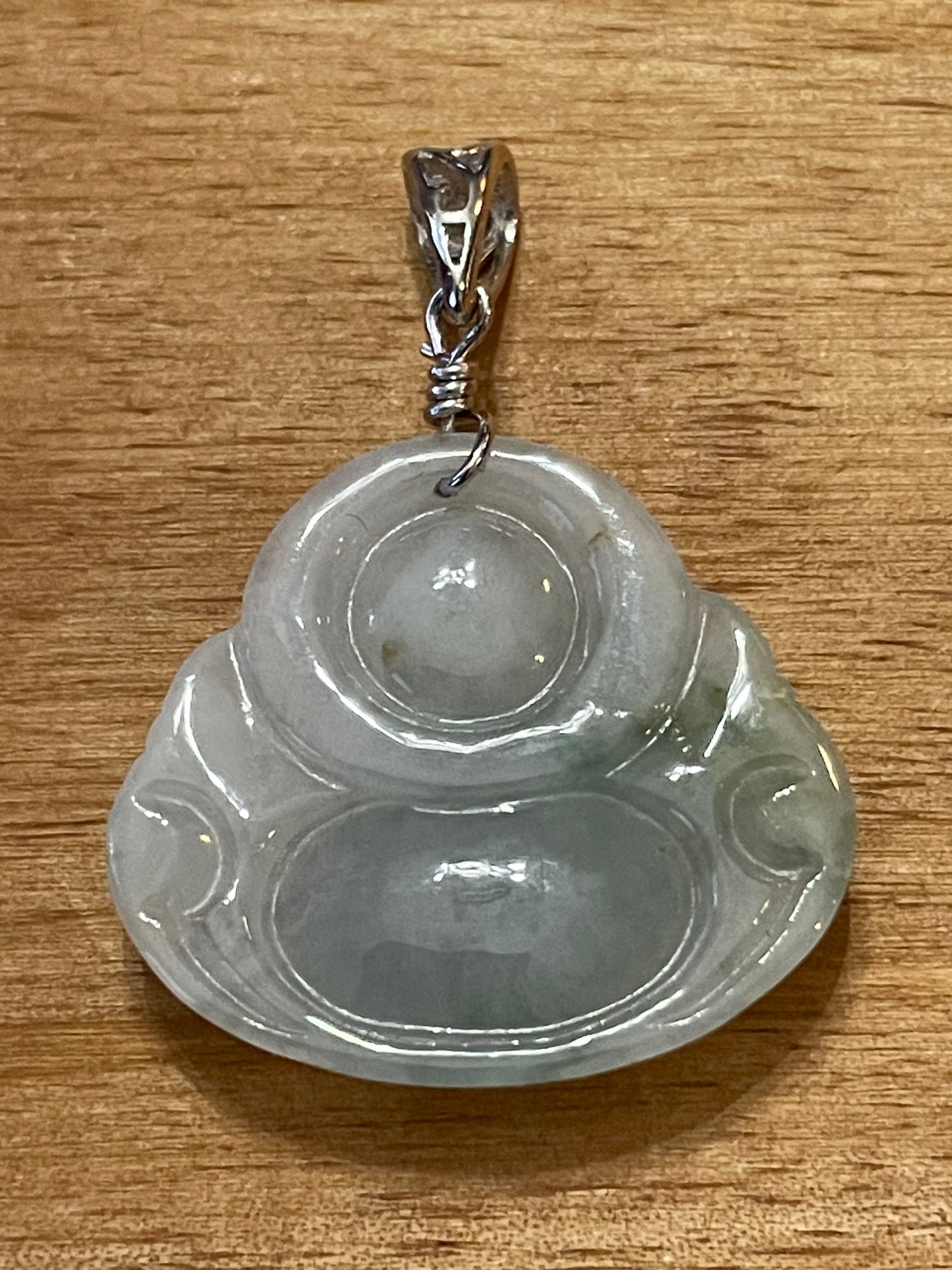 Icy Green jadeite Buddha pendant with Sterling silver bail