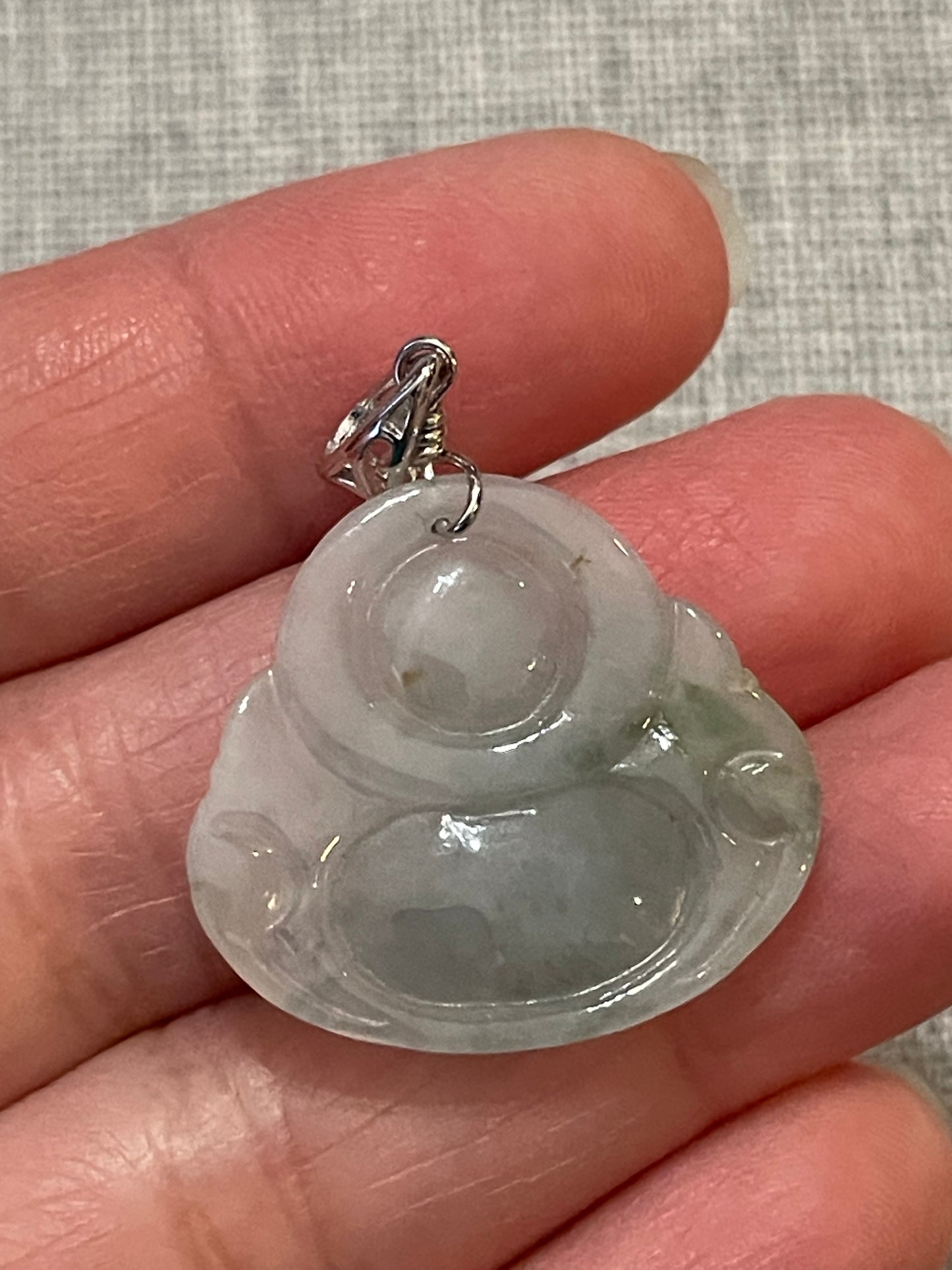 Icy Green jadeite Buddha pendant with Sterling silver bail
