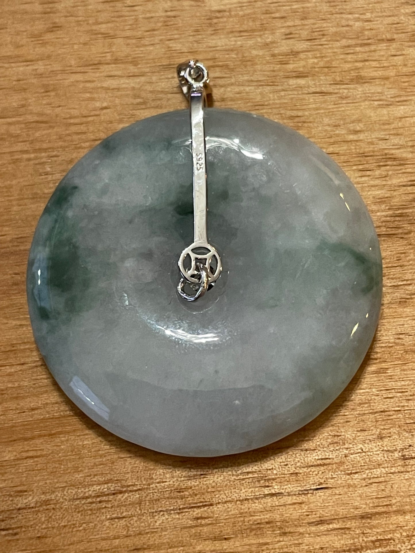 Grade A Natural  green Jadeite Pi Disc pendant silver necklace