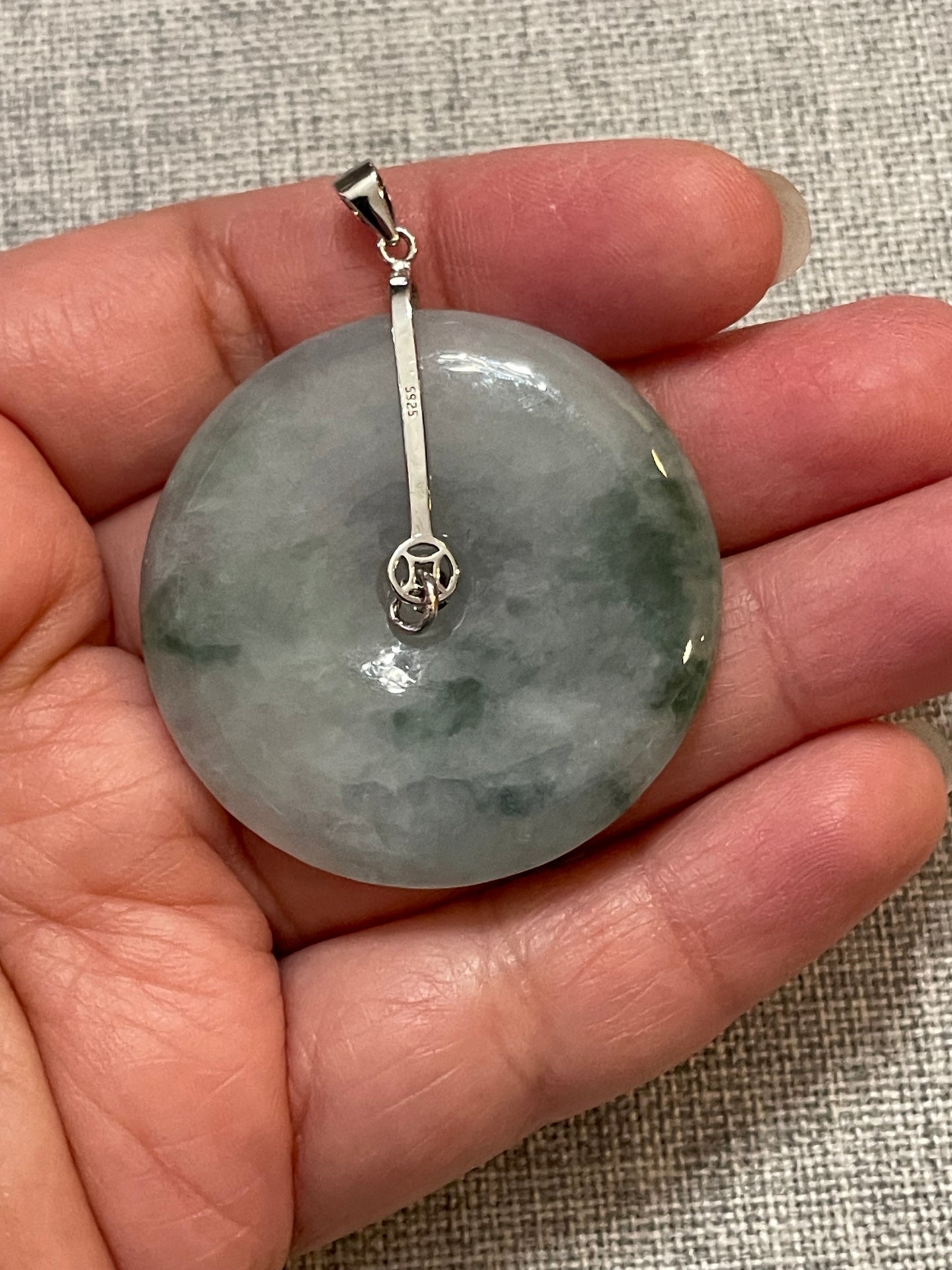 Grade A Natural  green Jadeite Pi Disc pendant silver necklace