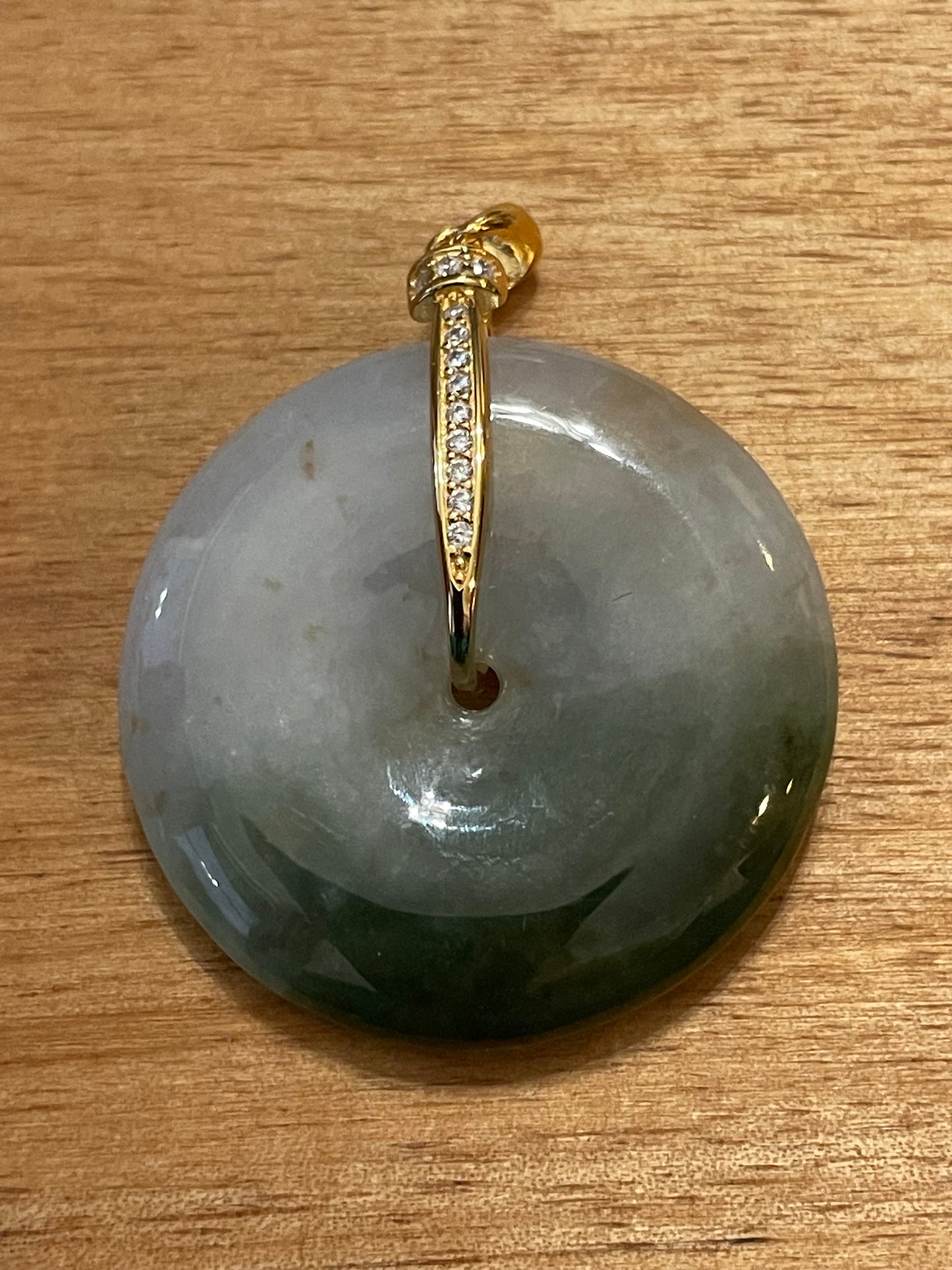 Grade A Natural  half Blue Half White Jadeite Pi Disc pendant silver necklace