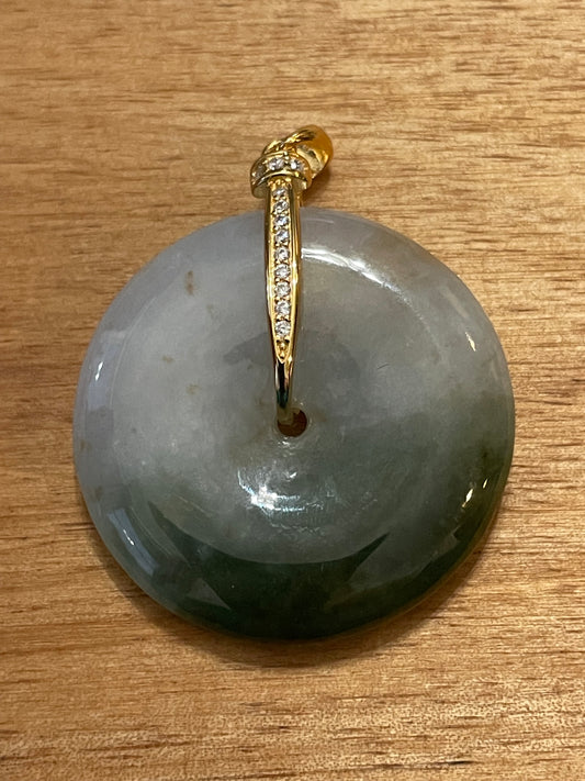 Grade A Natural  half Blue Half White Jadeite Pi Disc pendant silver necklace