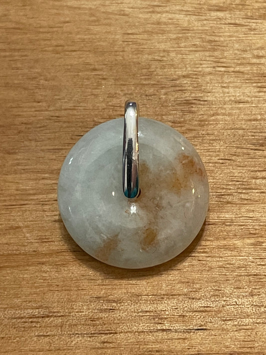 Grade A Natural  White with Red Jadeite Pi Disc pendant silver necklace
