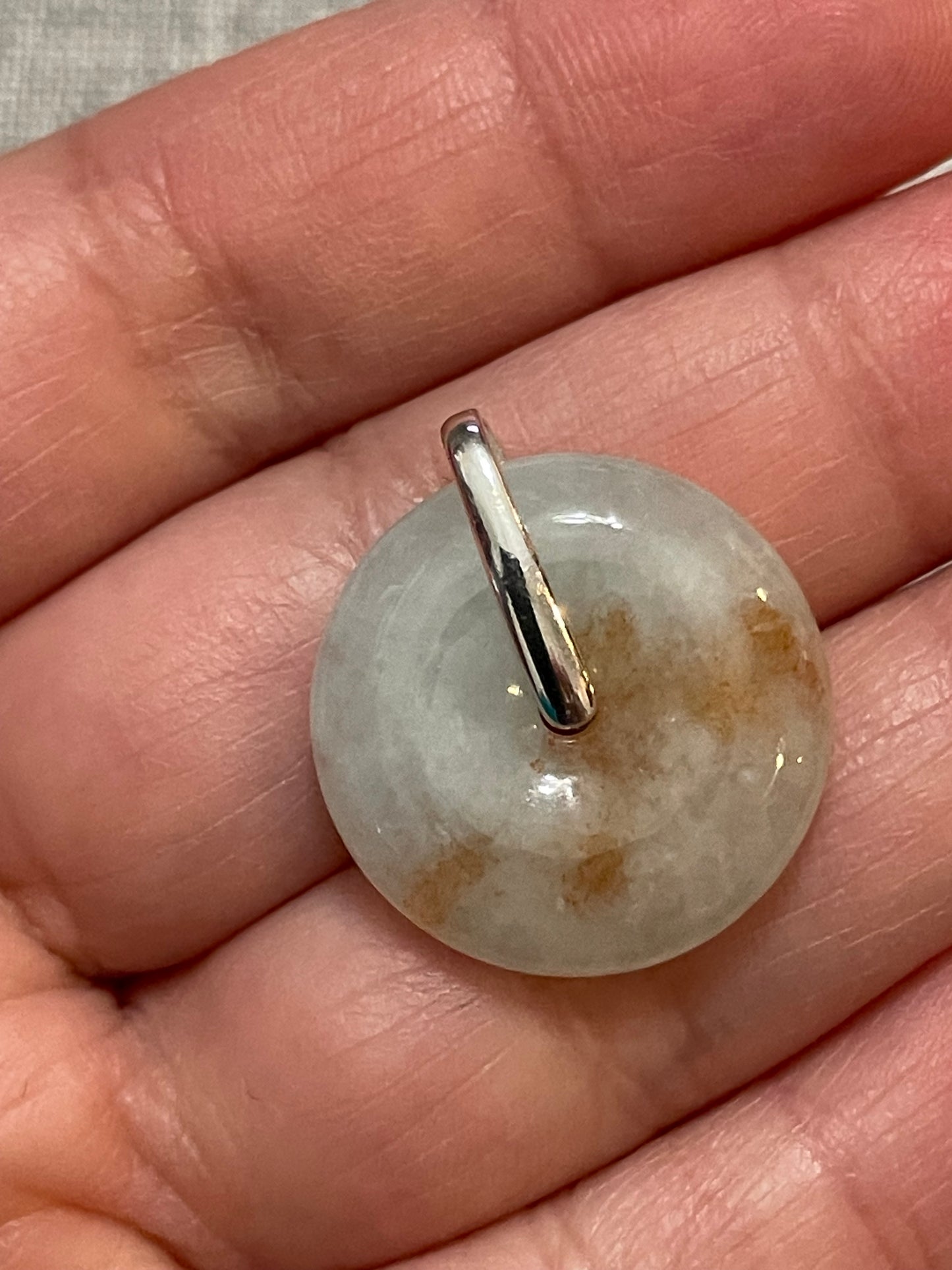 Grade A Natural  White with Red Jadeite Pi Disc pendant silver necklace