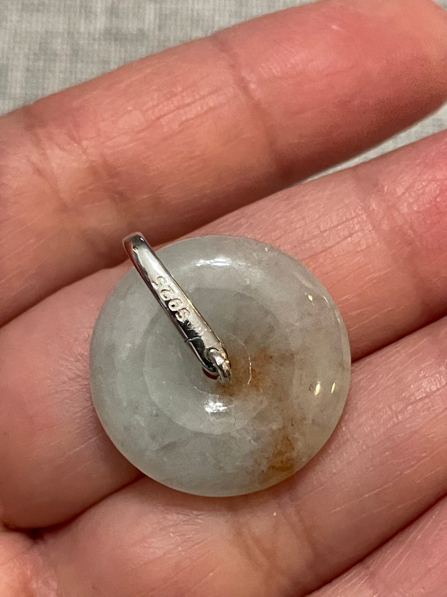 Grade A Natural  White with Red Jadeite Pi Disc pendant silver necklace