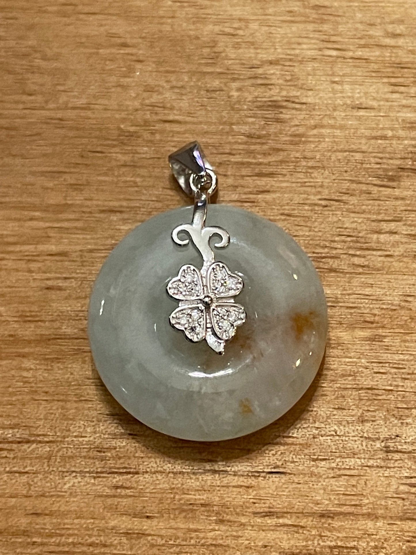 Grade A Natural  White with Red Jadeite Pi Disc pendant silver necklace