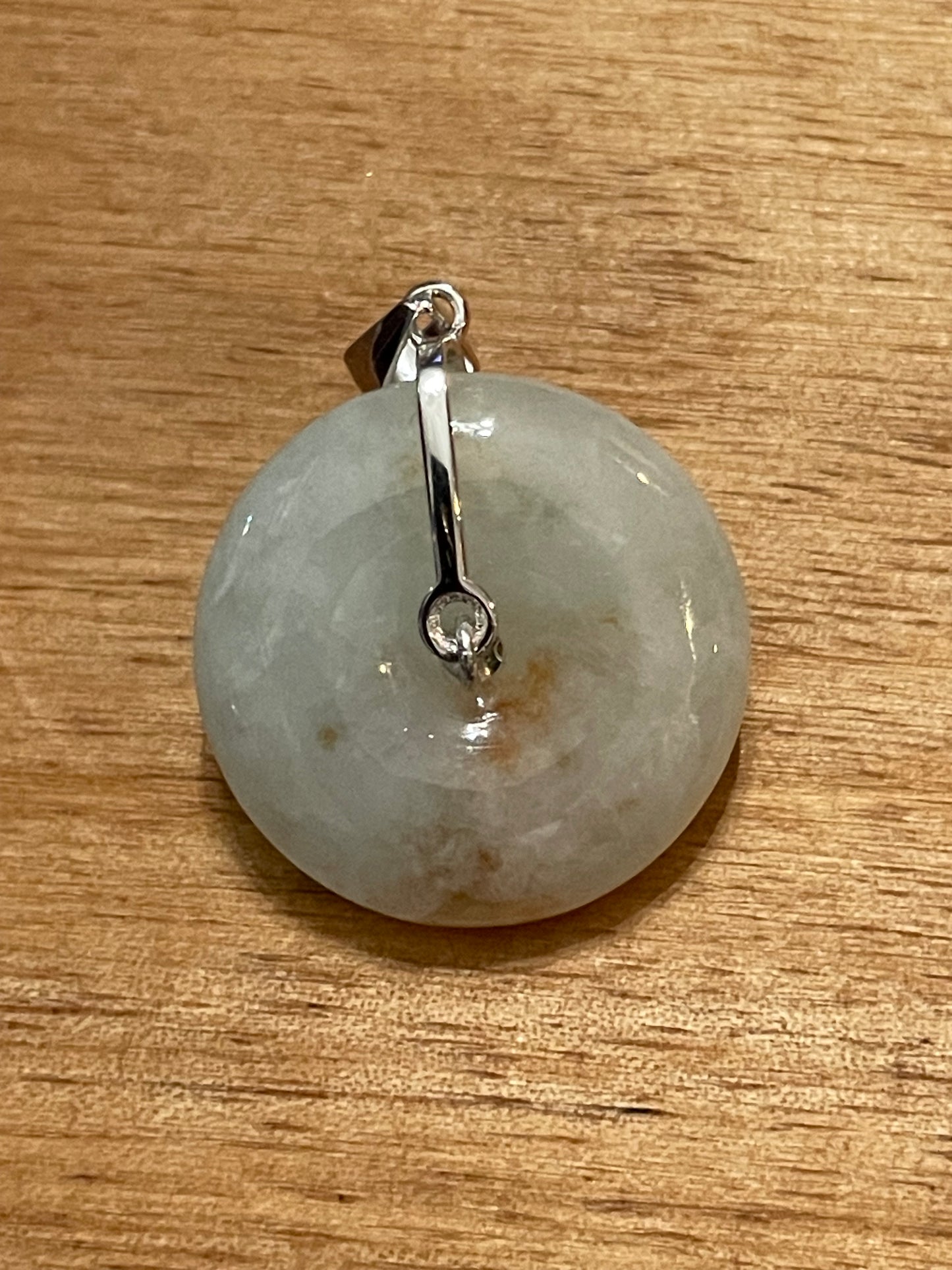 Grade A Natural  White with Red Jadeite Pi Disc pendant silver necklace