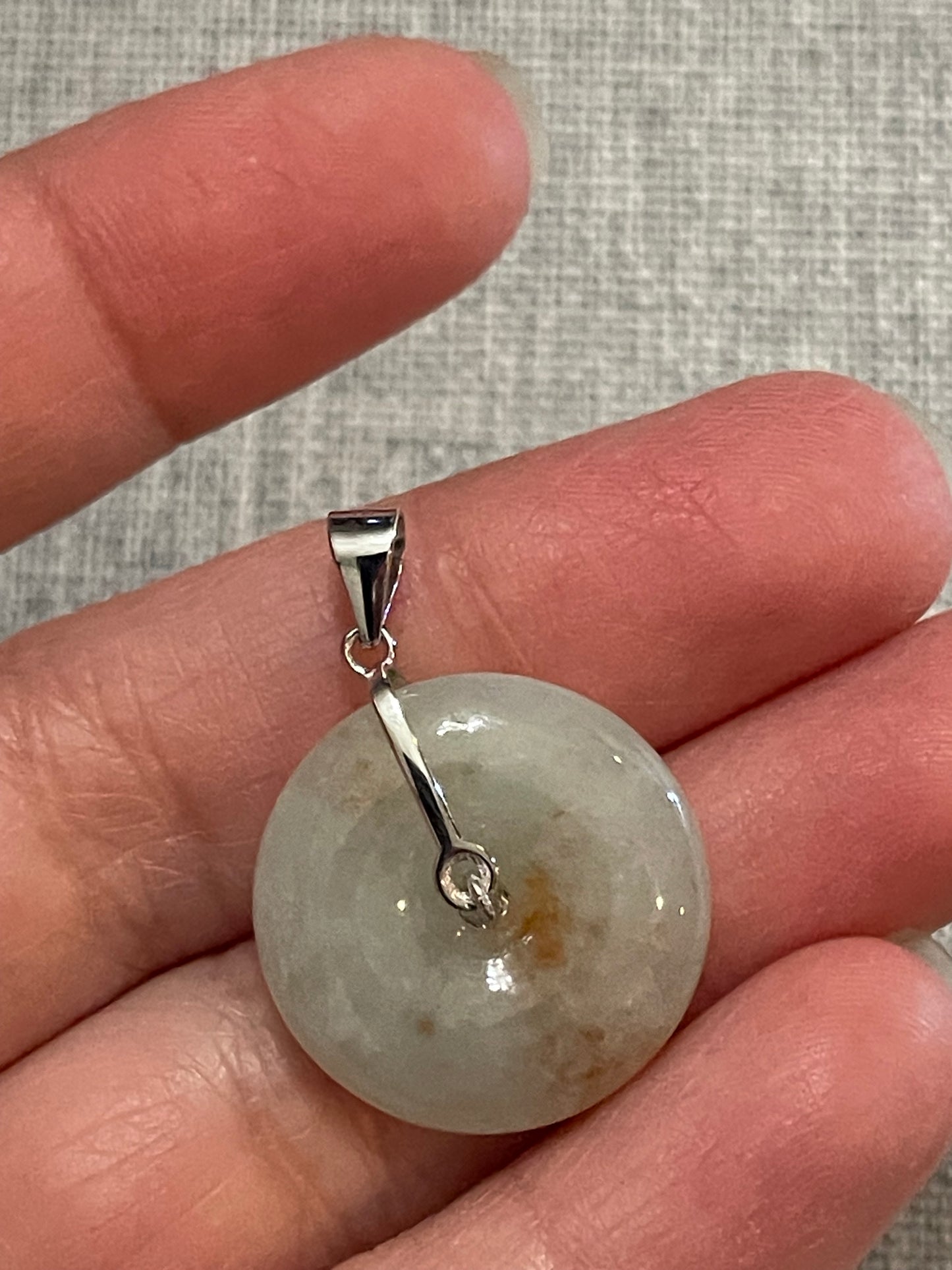 Grade A Natural  White with Red Jadeite Pi Disc pendant silver necklace